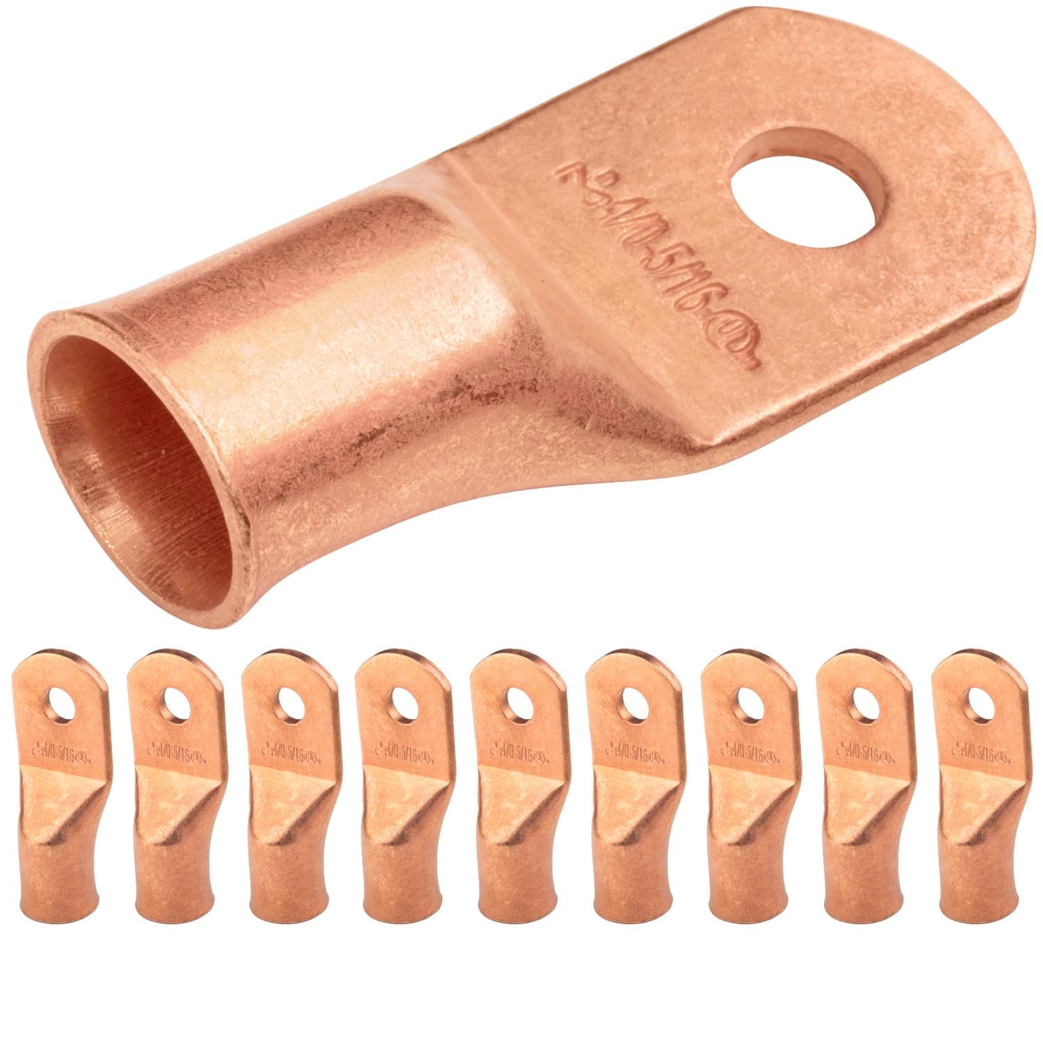 SELTERM 10pcs 4/0 AWG - 5/16" Stud - Wire Lugs, Heavy Duty Battery Cable Lugs, Ring Terminals, Battery Cable Ends,0000 Gauge Terminals, UL Bare Copper Eyelets Electrical Battery Terminal Connectors