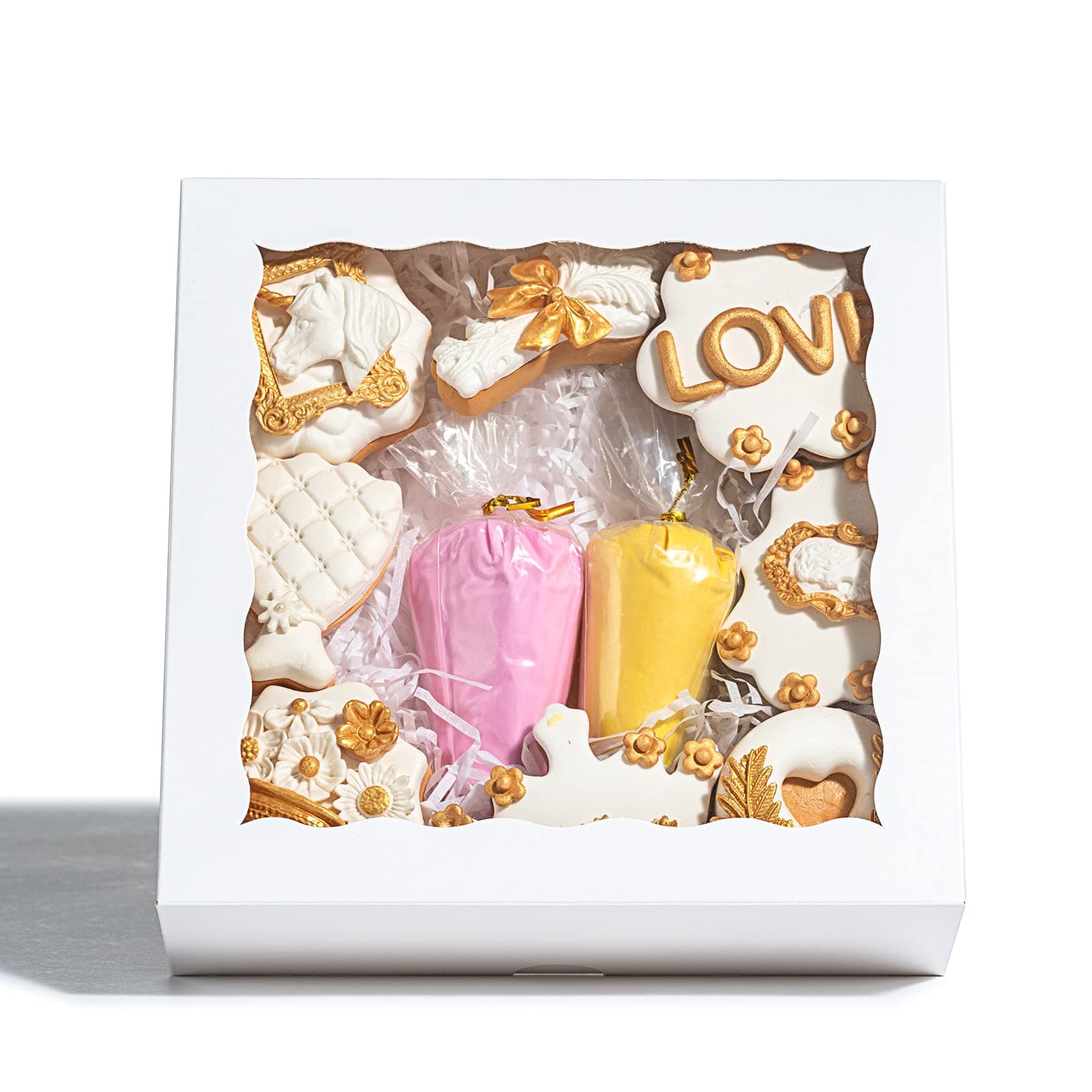 RomanticBaking 50pcs 8x8x2 Inches Bakery Boxes with Window Cookies Boxes Chocolate Covered Strawberries Boxes Pretzel Boxes Cakesicle Browines Boxes