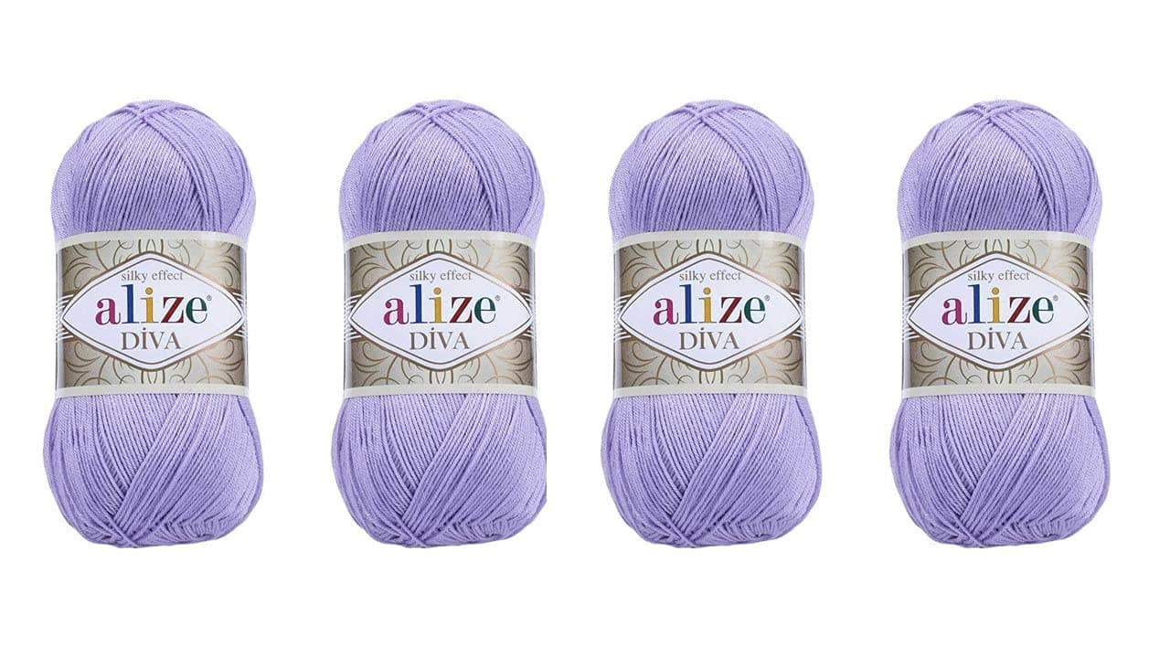 Hand Knitting Yarn 100% Microfiber Acrylic Yarn Alize Diva Silk Effect Thread Crochet Art Lace Craft Lot of 4 skeins 400gr 1532yds (158)