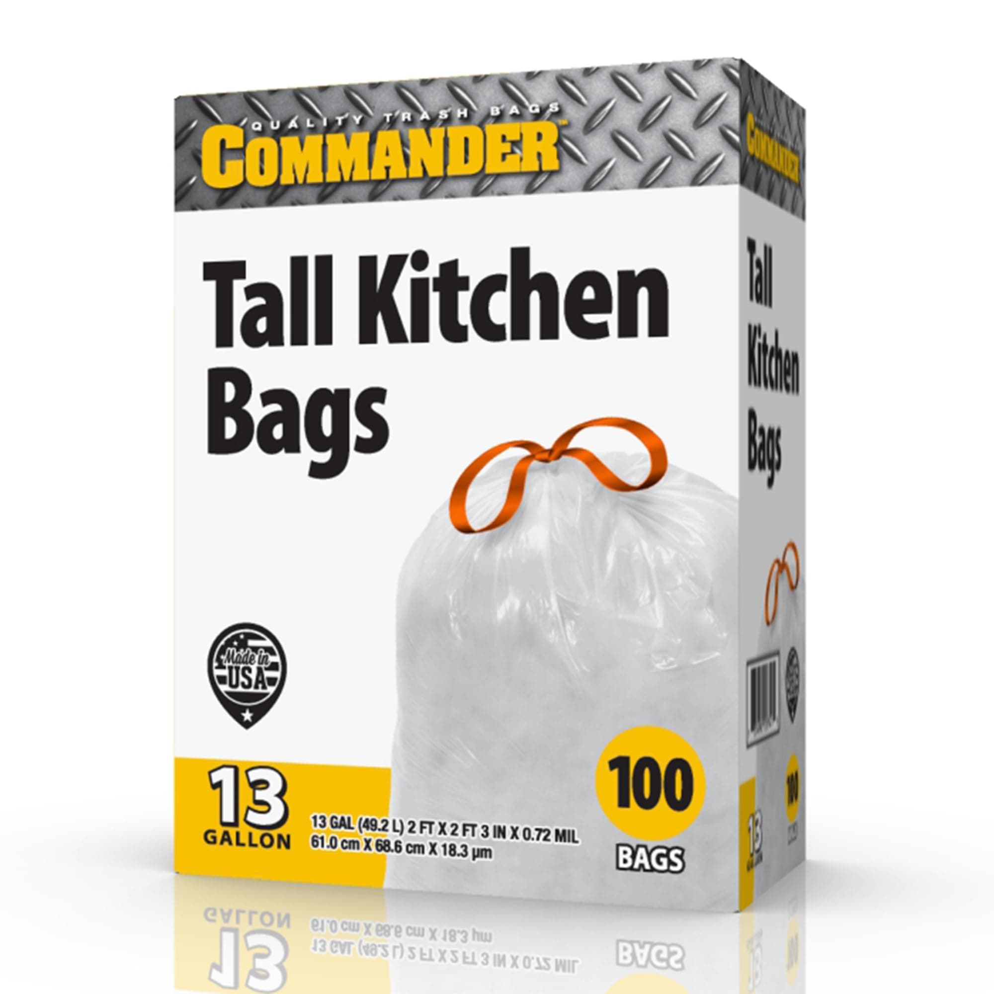 Commander 20-30 Gallon 1.1 MIL Black Tall Kitchen Drawstring Garbage Bags - 30" x 33" - Pack of 90 - For Home, Kitchen, Office, Bathroom, & Commercial