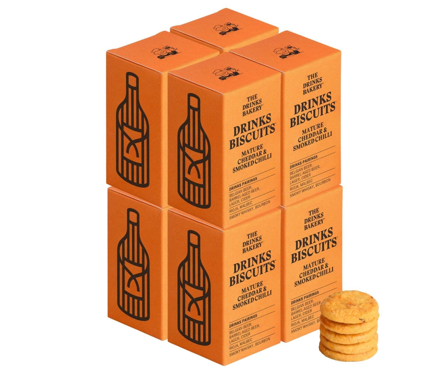 Mature Cheddar & Smoked Chilli - Premium Biscuits Paired with Craft Beer, Lagers, Red Wines, Whisky, & Ciders - Award Winning Drinks Biscuits Seen on Dragons’ Den - 8 x 36g Pack