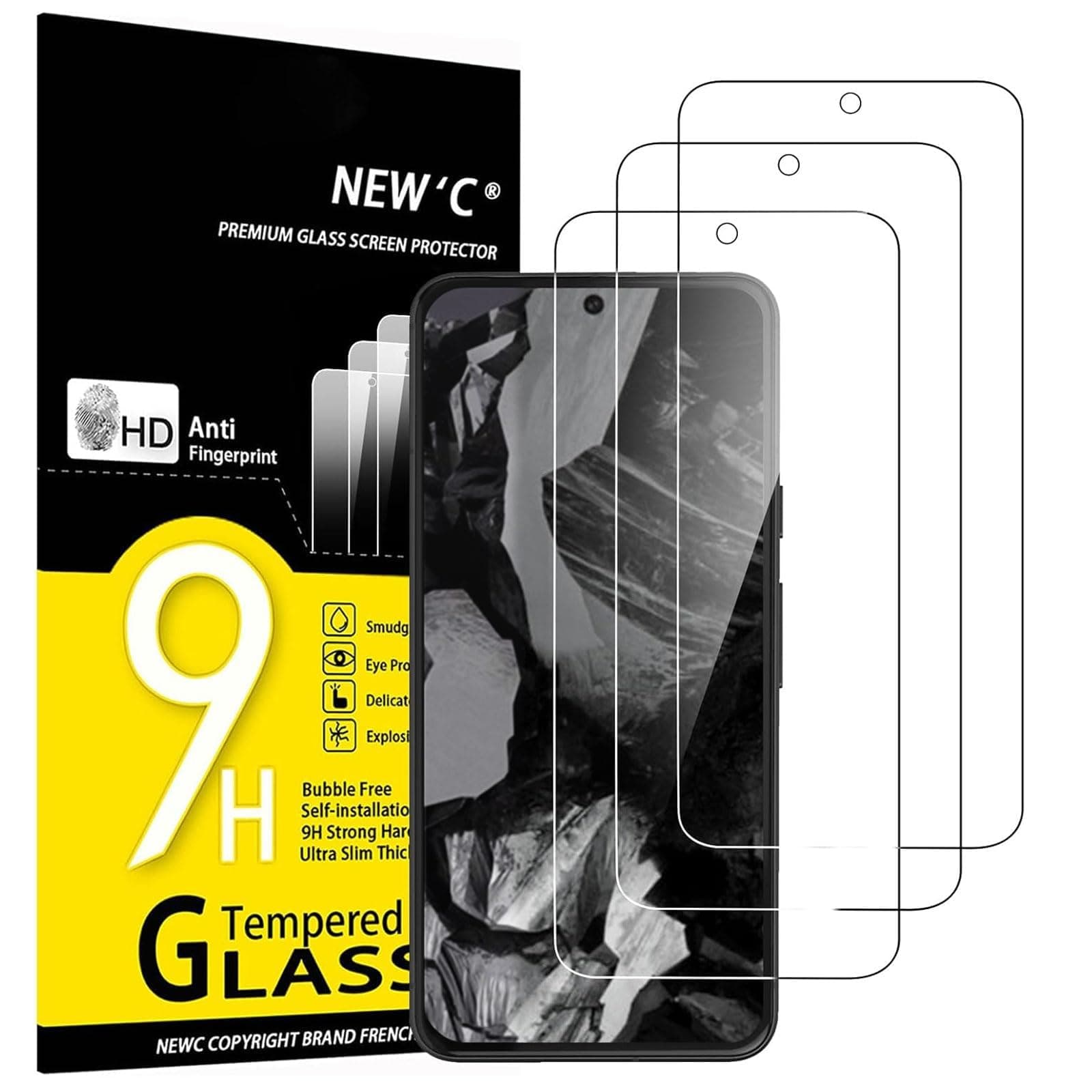 NEW'C 3 Pack Designed for Google Pixel 8A Screen Protector Tempered Glass,Case Friendly Scratch-proof, Bubble Free, Ultra Resistant