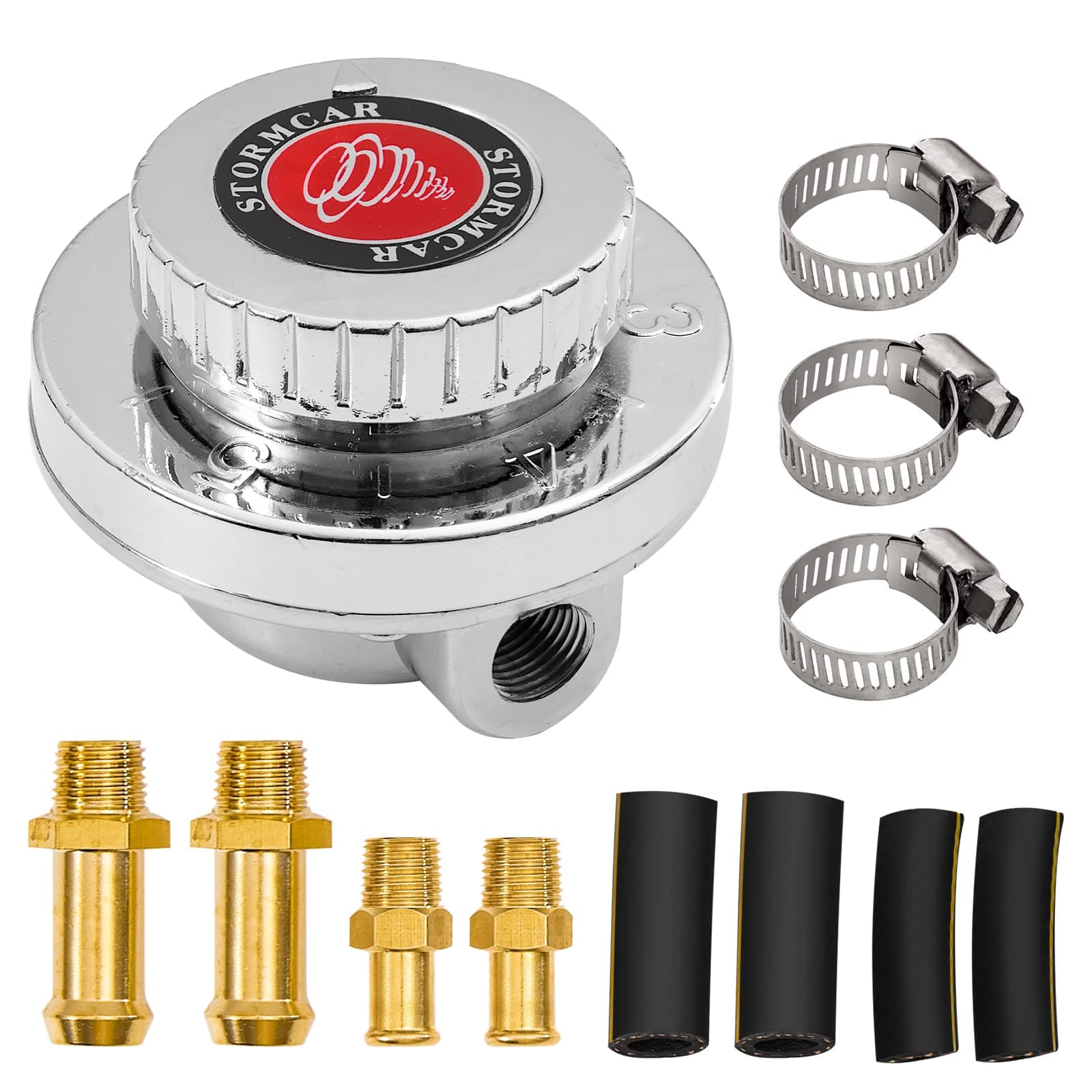 Adjustable Carb Fuel Pressure Regulator Kit Universal Manual 1-5 Psi Fuel Pump Pressure Regulator FPR for Carburetor Engine with 8mm 10mm adapters