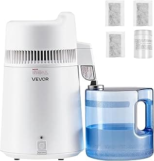 Water Distiller, 6L/1.6 Gallon Large Distilled Machine, 900W Distilling Water Maker, 304 Stainless Steel Interior Stiller with Plastic Container, Countertop Distiller for Home, White