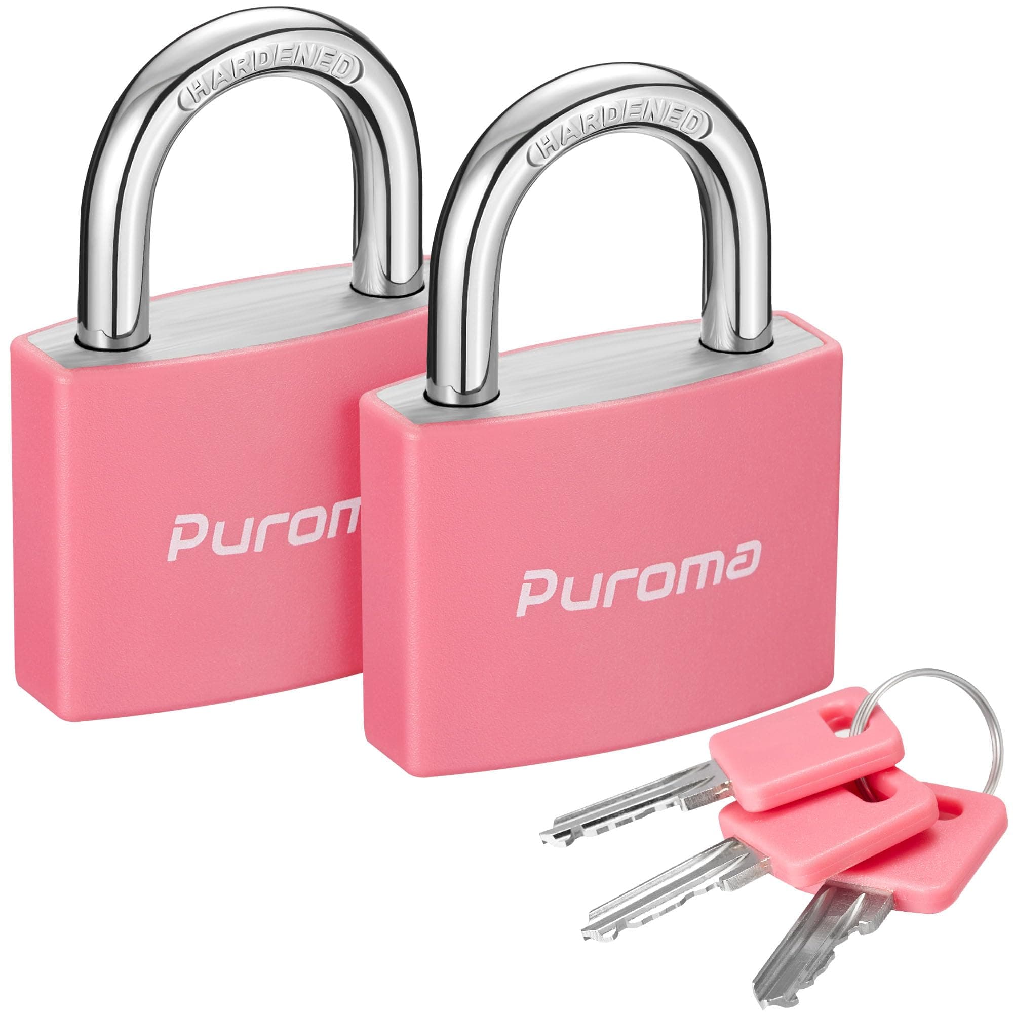 Puroma Lock Keyed Padlock, 2 Pack Aluminum Locks with 3 Keys Alike, 7/8 Inch Locker Lock 43mm Small Padlocks for Gate, Fence, Shed, Toolbox, School Gym Locker (Pink)