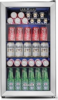 Honeywell Beverage Refrigerator and Cooler, 116 Can Mini Fridge with Glass Door for Soda Beer or Wine for Office or Bar with Adjustable Removable Shelving, Commercial Grade