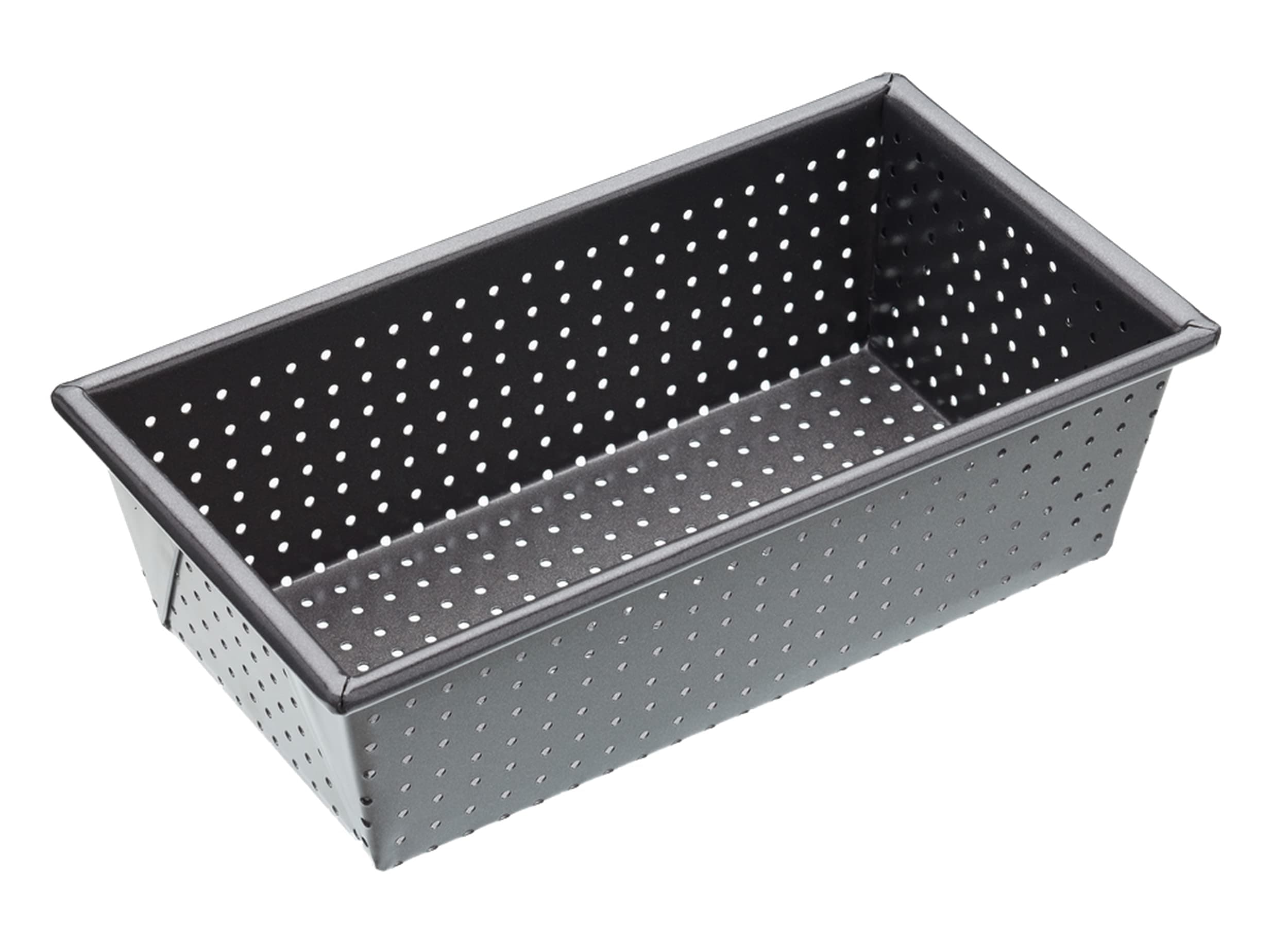 MasterClass Crusty Bake Perforated Loaf Tin with PTFE, PFOA and BPA Free Non Stick, Robust 1 mm Carbon Steel, 2 lb, 21cm x 11cm x 7cm, Grey