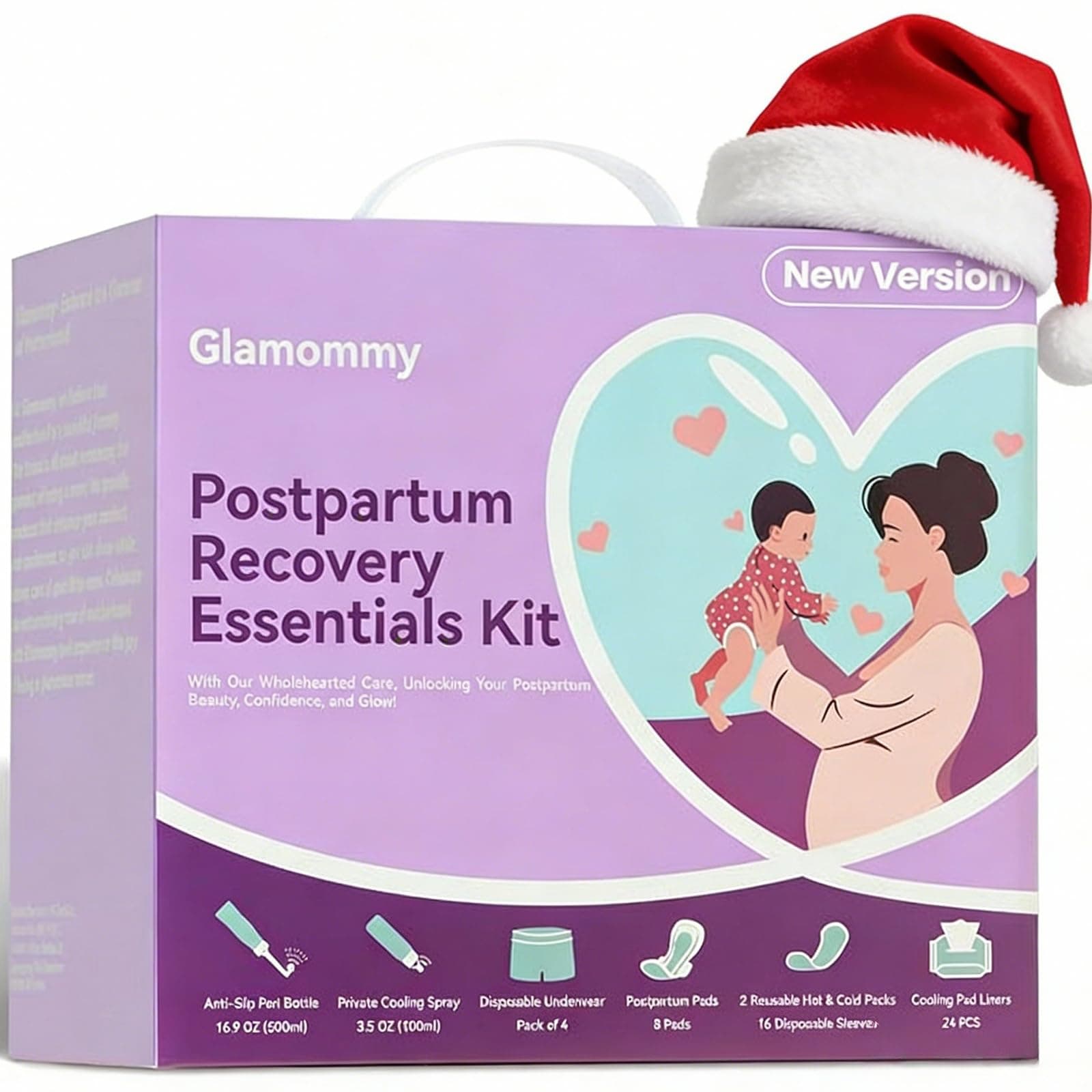 Postpartum Recovery Essentials Kit for Women, Includes Pack-all Box, Peri Bottle, Cooling Spray, Disposable Postpartum Underwears, Postpartum Pads, Hot&Cold Packs,Soothing Liners, Purple