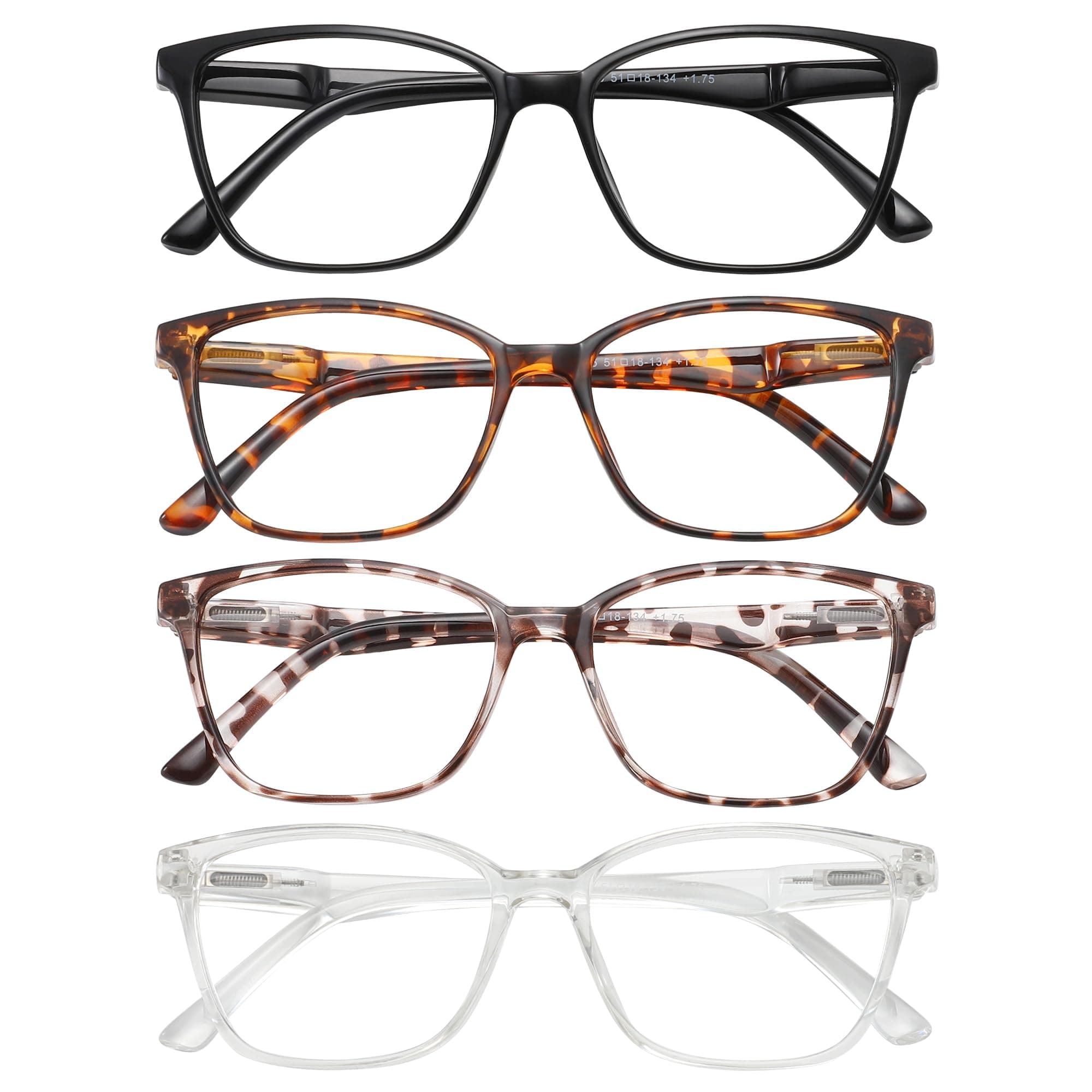 Przene 4 Pack Blue Light Blocking Reading Glasses,Readers for Women and Men with Spring Hinge