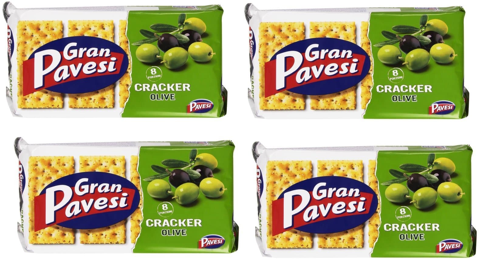 Gran Pavesi: " I Craker Olive" Cracker with Olive - 250g pack of 4 [ Italian Import ]