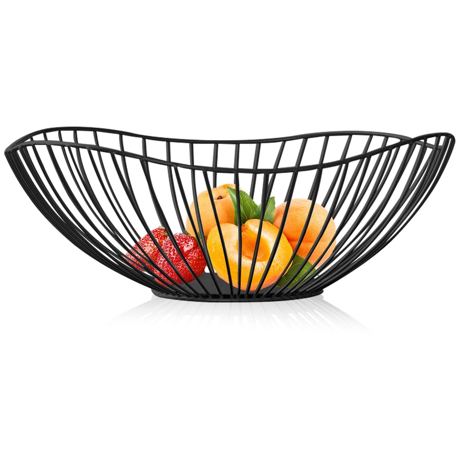 Metal Wire Fruit Basket, Black Fruit Bowl for Kitchen Counter, Fruit Holder Stand Storage Baskets for Countertop, Home Decor, Table Centerpieces, Vegetable Bowls for Fruits, Veggies, Snacks (Black)