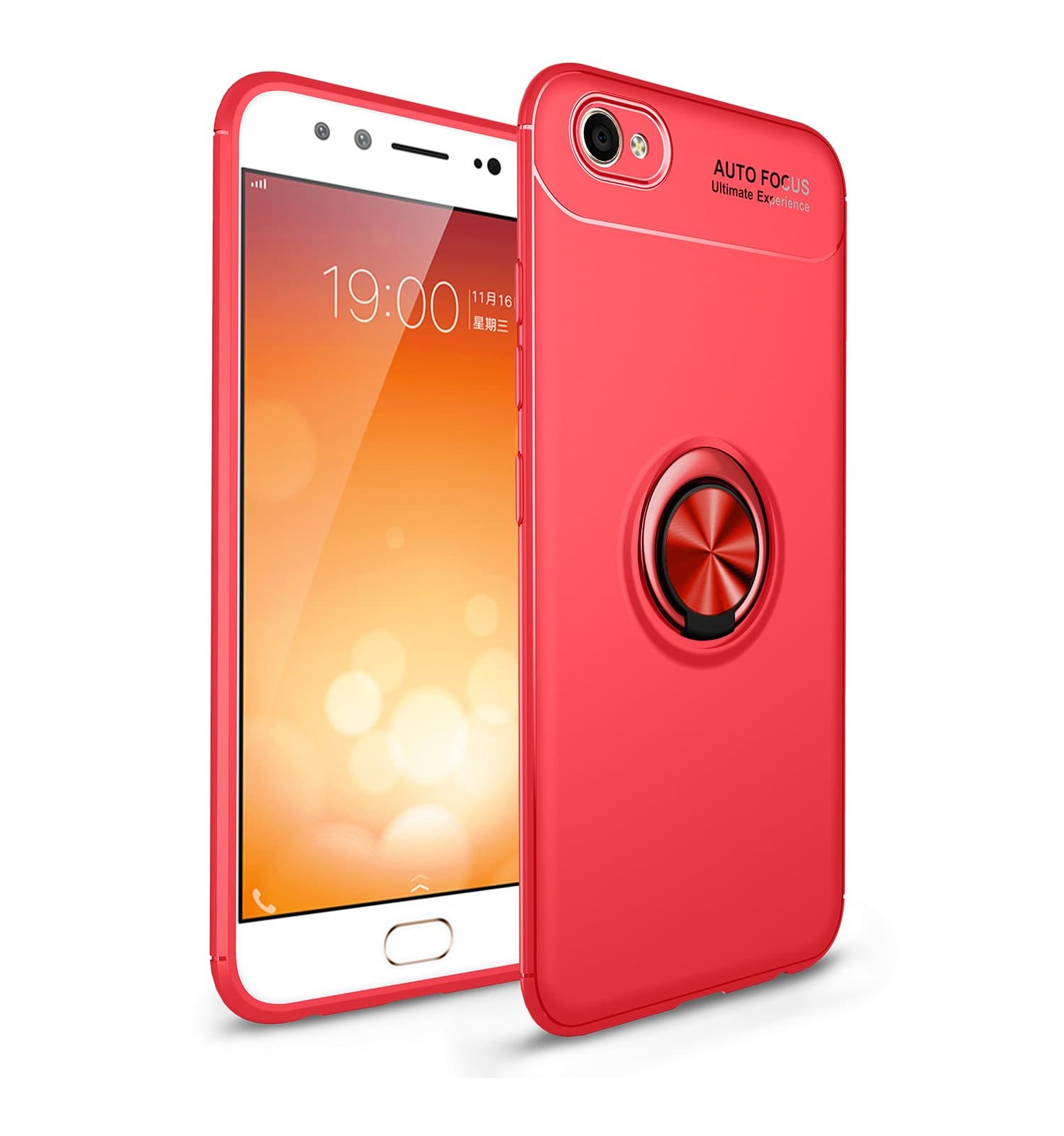 cuzz Case for VIVO V5 Plus.with [ Tempered Glass Screen Protector] 360 degree rotating Ring Holder car phone holder ultra slim TPU Silicon -Red