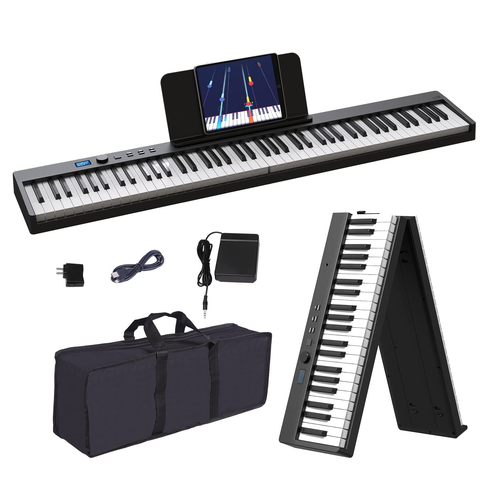 - KONIX Foldable Piano Keyboard, 88 Key Full Size Semi Weighted Folding Piano Keyboard, Bluetooth Portable Electronic Keyboard Piano with Sheet Music Stand, Sustain Pedal and Piano Bag, Black