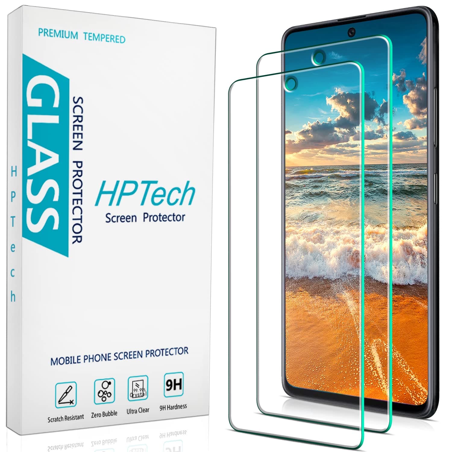HPTech [2 Pack] Designed for Samsung Galaxy A51/ A51 5G/ 5G UW Tempered Glass Screen Protector, 9H Hardness [Fingerprint Unlock] [Case Friendly]