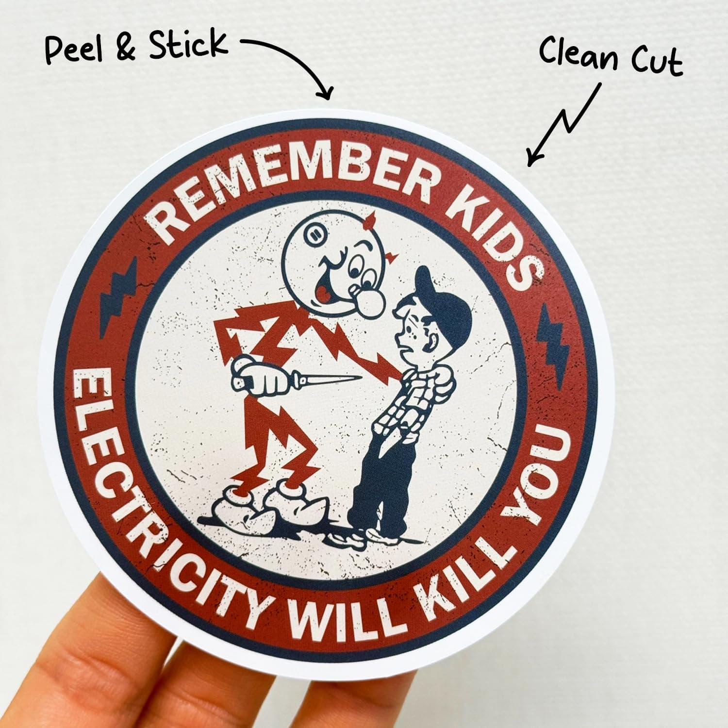 GRIT KULTURE Remember Kids Electricity Will Kill You Decal Stickers 10 Pack 2.95 Inch Safety Warning for Hard Hat, Blue Collar, Car, Truck, Window, Reddy Kilowatt, Outlets