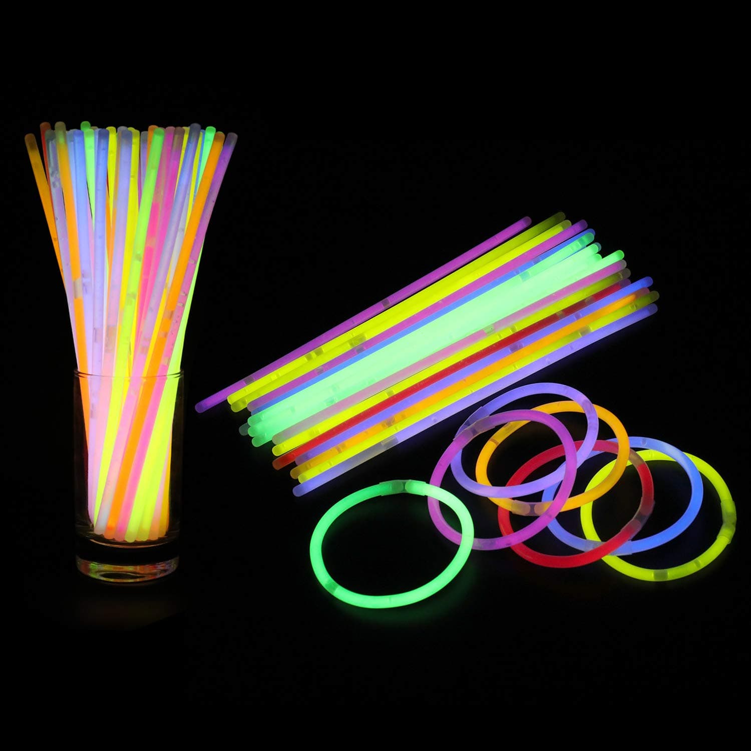 WedDecor Premium Glow Sticks with Connectors, 8" Long Glow Sticks Party Packs for Adults, Glow in the Dark Neon Sticks for Necklace & Bracelets for Kids Party Supplies, Halloween Decoration, 100pcs