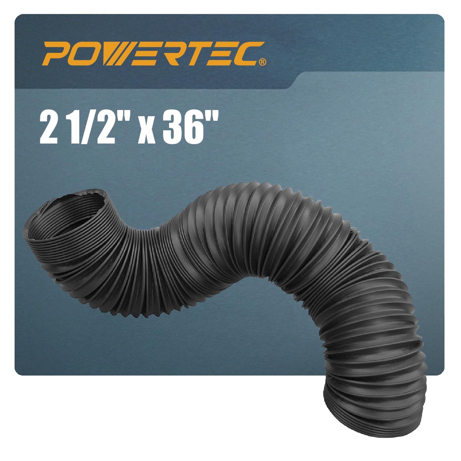 POWERTEC 2-1/2'' x 36'' Dust Collection Hose, 2.5 Inch Flexible PP Dust Collector Hose for Table Saw, Miter Saw, Drill Press, Belt Sander, Woodworking and Wood Shop Dust Collection System (70198)