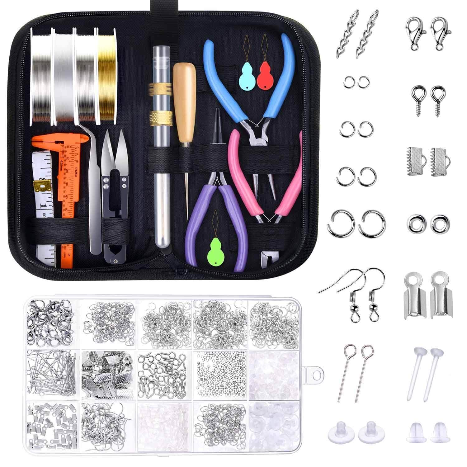 Anezus Jewelry Making Tools Kit - Wire Wrapping Kit with Beading Needles, Pliers, Elastic String and Earring Findings for Jewelry Repair