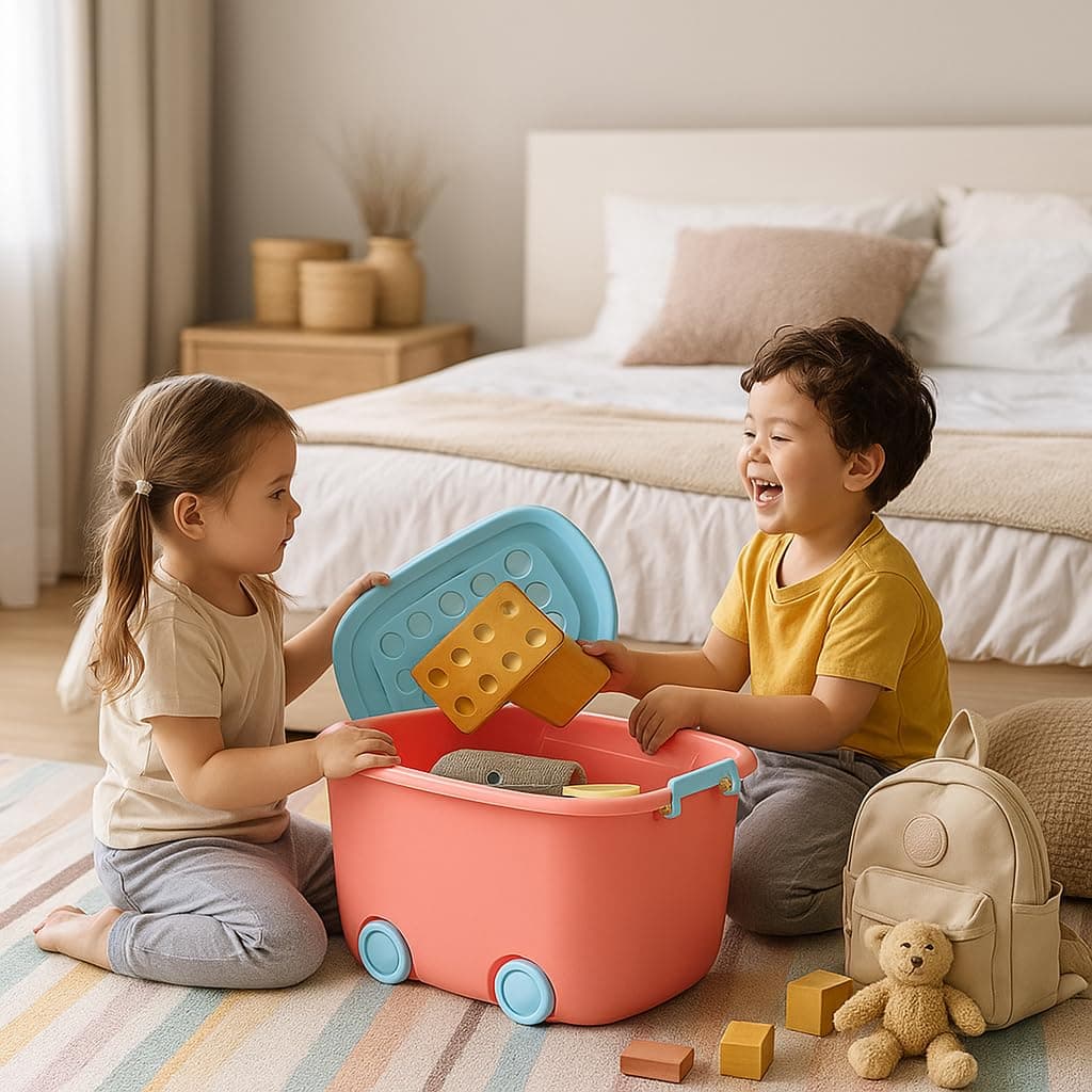 PARASNATH Rolling Storage Container Box (PinkBlue Colour)- 25 Litre Super Large With Wheels Size (50X33X26 cm) Launch Offer Actual Price 1499, Polypropylene, Plastic, Rectangular