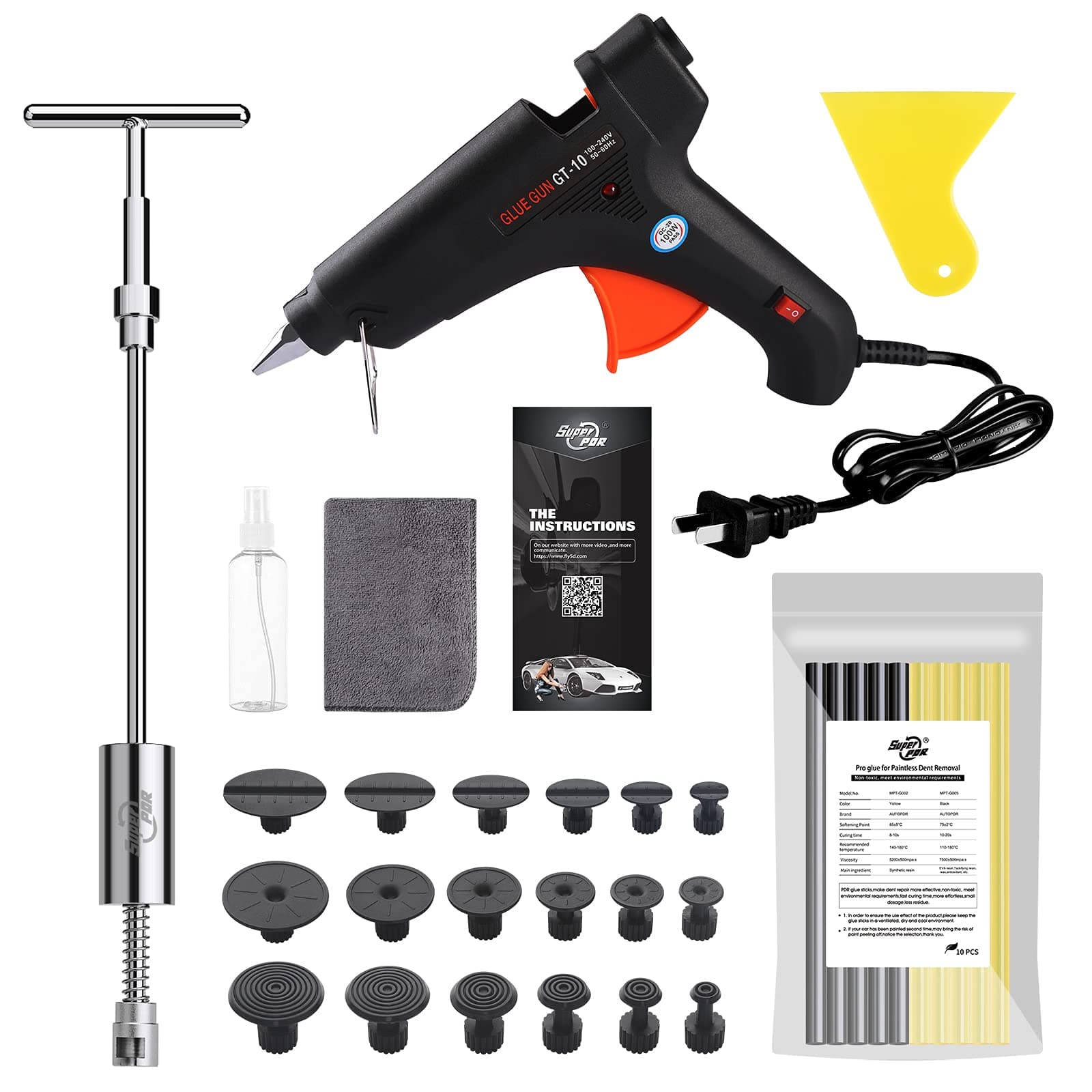 Paintless Dent Removal Tool Kit,Profession Paintless Dent Repair Tools with 100W Glue Gun for Hail Damage.