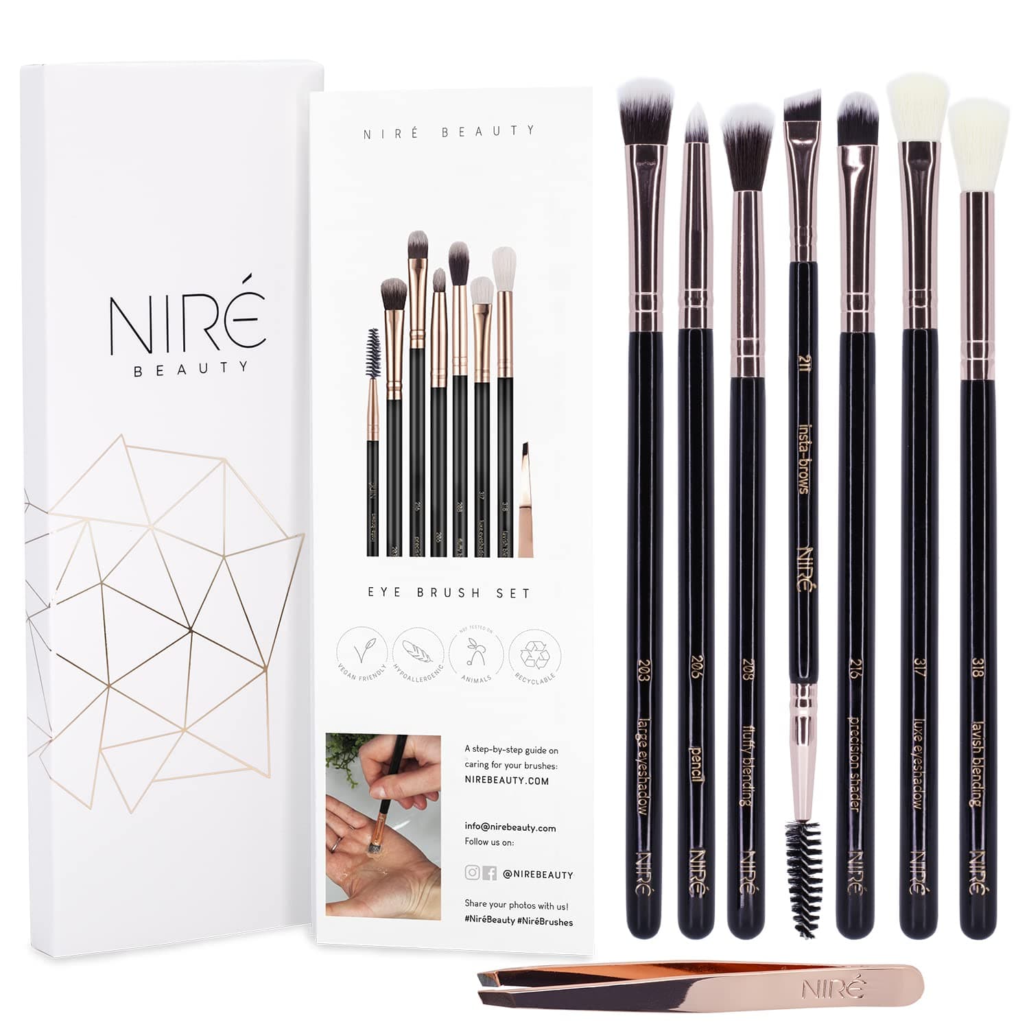Niré Eye Makeup Brush Set: Most popular Eye and Eyebrow Makeup Brushes: The Essential Eyeshadow Brushes, Blending brush, Pencil Brush, Eyeliner and Spoolie/Slanted Brush