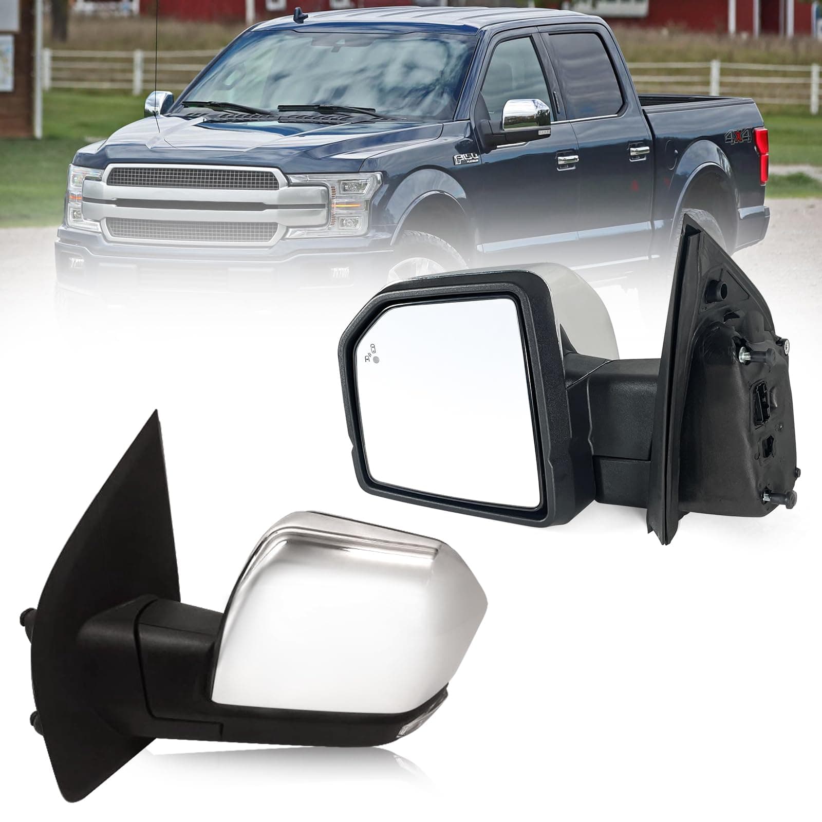 Left Driver side Mirror with Power Glass,Heated, Puddle Lights, Blind Spot Detection, Turn Signal,Mirror Memory and Power Folding Fits 2015-2018 Ford F150（15 Pins) Replace FO1320528