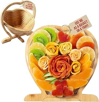 Dried Fruit Gift Basket- Heart Shaped Food Tray- Gourmet Assortment of Premium Tropical Fruits in Reusable Bamboo Heart Basket – Healthy Holiday Snack Gift for Thanksgiving, Christmas, Corporate Gifting- Bonnie and Pop