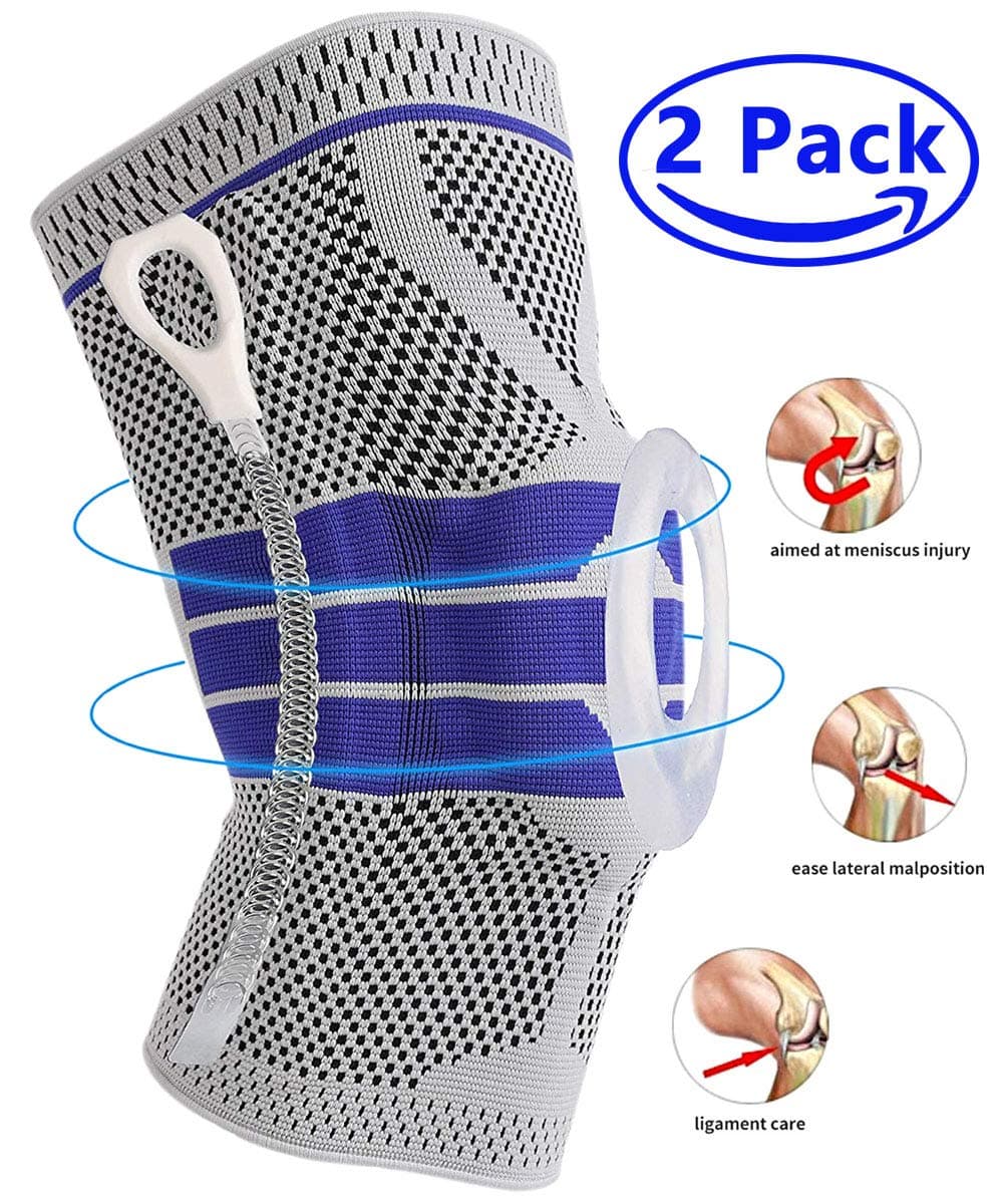 Knee Brace Compression Sleeve, Elastic Knee Wraps Patella Stabilizer with Silicone Gel & Spring Support, Hinged Kneepads Knee Protector for Meniscus Tear Arthritis Running Men Women - Medium