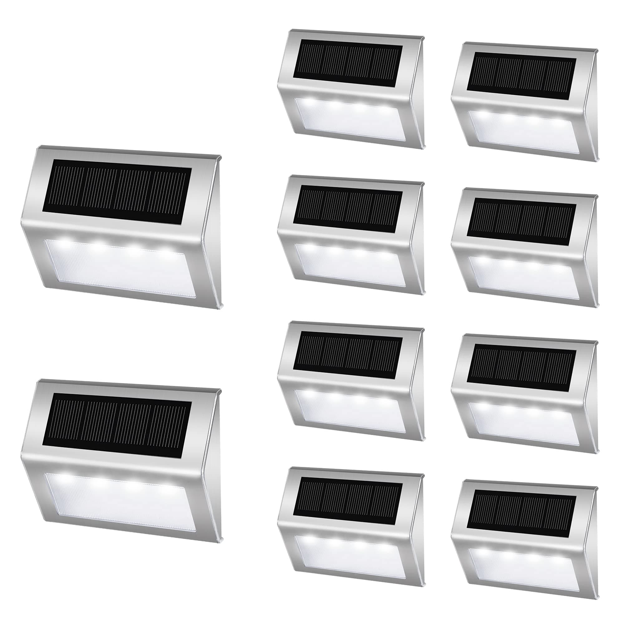 EASTERNSTAR Solar Deck Lights 10-Pack, 4 LEDs, Stainless Steel, Solar Powered, Waterproof IP44, Ideal Outdoor Lights for Step Stair Deck Fence Path Patio Pathway, Cool White