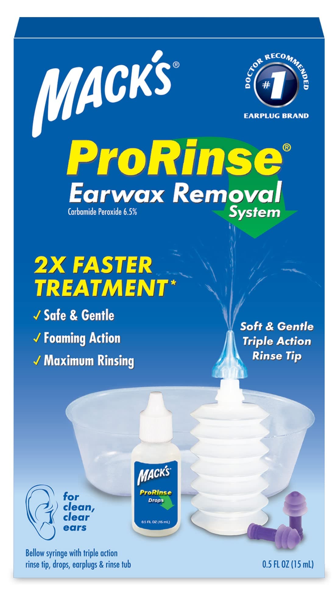 ProRinse Ear Wax Removal System - 0.5 FL OZ Ear Drops, Ear Plugs, Ear Wash Tub & Ear Syringe with Triple-Action Rinse Tip