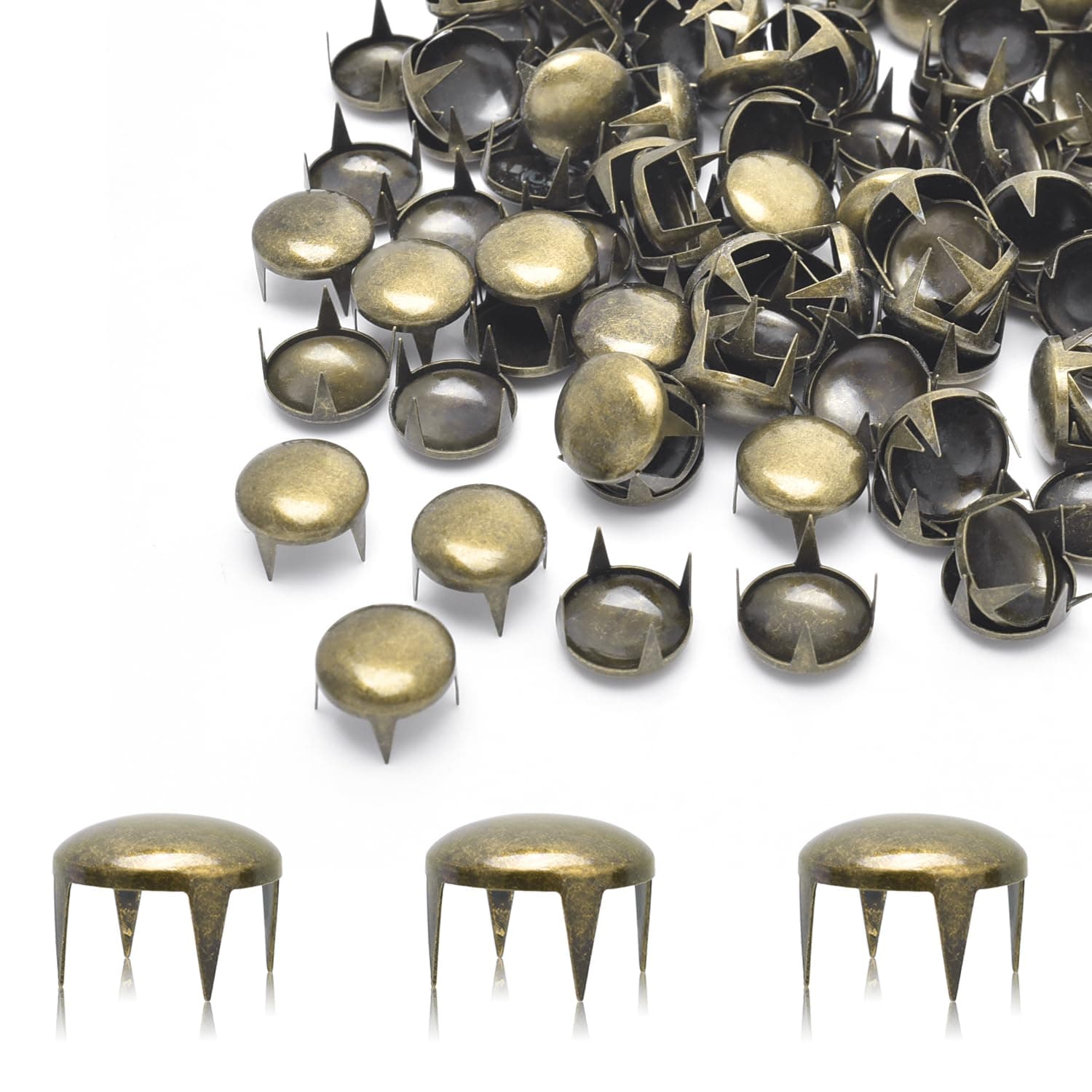 200pcs 12mm Round Dome Rivets Spike Studs Spots Nailhead Punk Rock DIY Leather Craft for Shoes Clothing Bag Parts Decoration (Antique Brass)