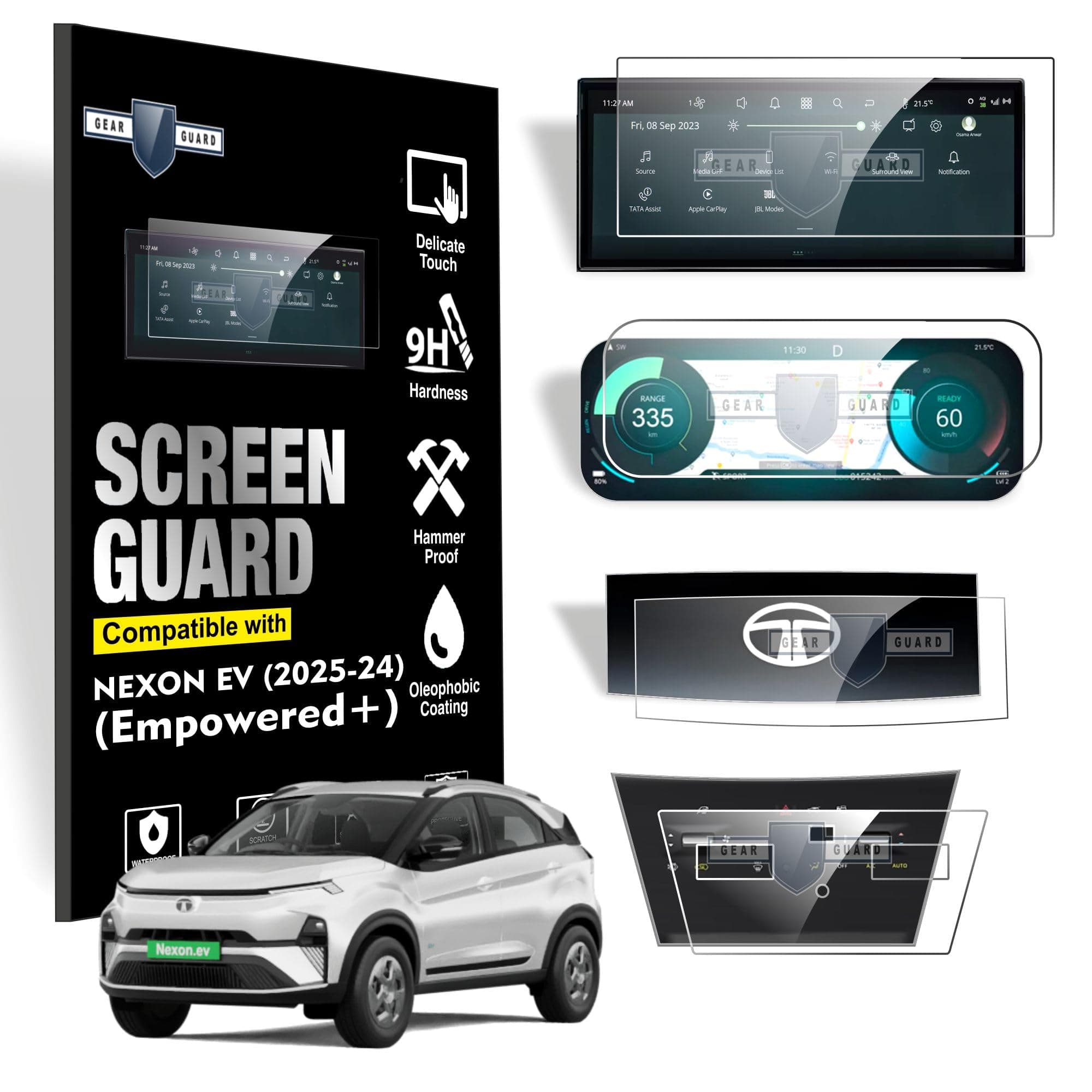 Gear Guard Screen Protector For Tata Nexon EV (2025-24) Accessories 12.3"inch Infotainment System | 10.25"inch Speedometer MID | Steering | AC Vent Protection Scratch Proof Film - Clear