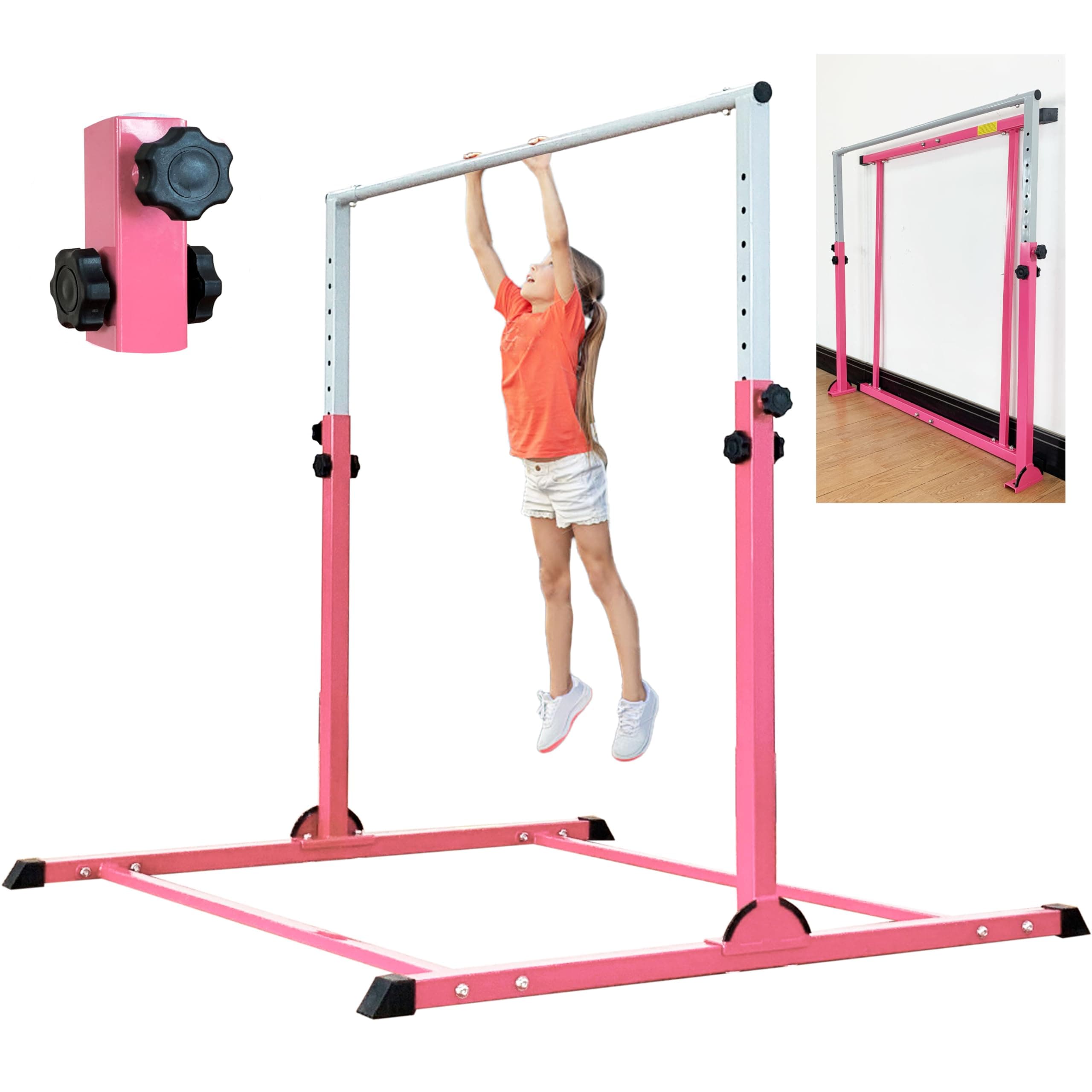 Gymnastic Bar with 4 ft Inner Width 5 ft Adjust Height for Kids Kip Bar with 350 lbs Gymnastic Training Equipment for Kids 3-15 Years Home and Club Use