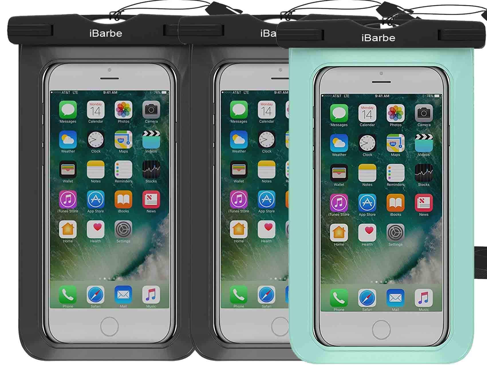 Waterproof Case,3 Pack Universal Cell Phone Dry Bag Pouch Underwater Compatible with iPhone X XR XS MAX 8 Plus 7 7 Plus 6S 6 6S Plus SE Galaxy Note s9 s s8 LUS S7 S6 Edge etc.to 5.7 inch,Black+Teal