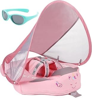 Mambobaby Float with Canopy and Tail New Upgraded Non-Inflatable Baby Pool Float Mambo Float Swim Trainer Solid Infant Swim Float Adjustable Pearl Foam Baby Swim Ring