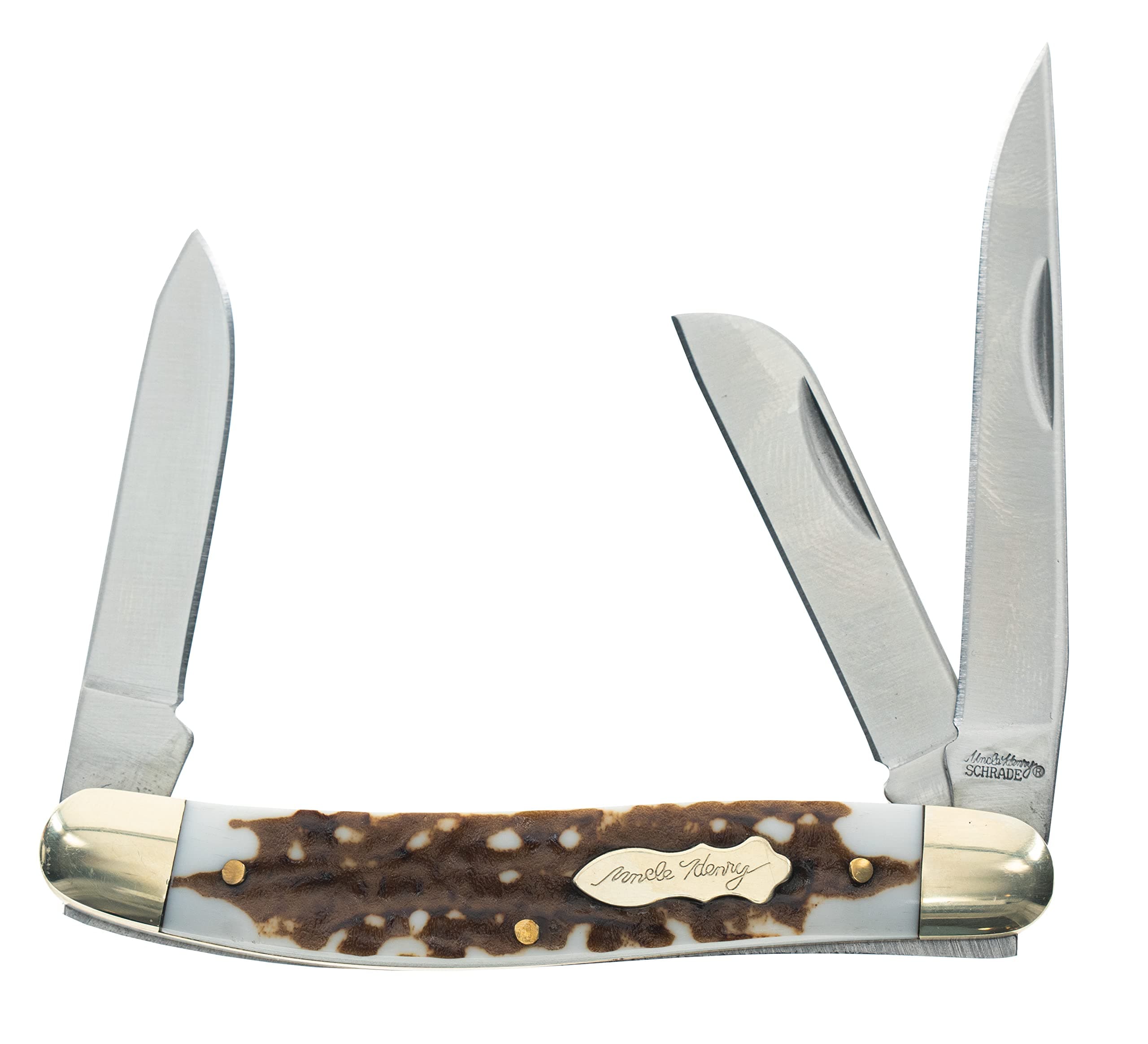 Next Gen Staglon 897UH 6.2in Folding Knife with 2.8in Stainless Steel Clip-Point Blade, Sheepsfoot Blade, Spey-Point Blade and Staglon Handle for Hunting, Camping and EDC