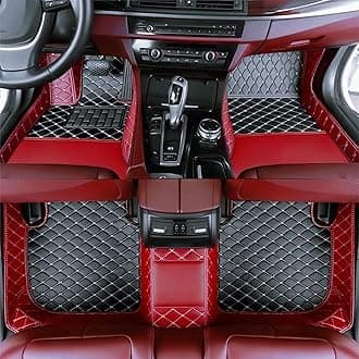 Custom Luxury Car Floor Mats Suitable for All Sedans, Sports Cars,SUV, Business Vehicles, Trucks, Waterproof and Anti Slip Fully Covered Leather Floor Mats (Wine Red and Black)