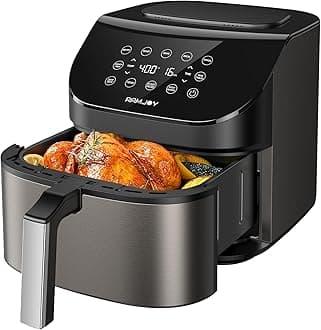 Air Fryer 6.8 Quarts, 10-in-1 Functions, Air Fry, Roast, Bake, Broil, Dehydrate, Large & Compact Air Fryers, Nonstick & Dishwasher-Safe Airfryer Basket, Stainless Steel Air Fryer, Metal Grey