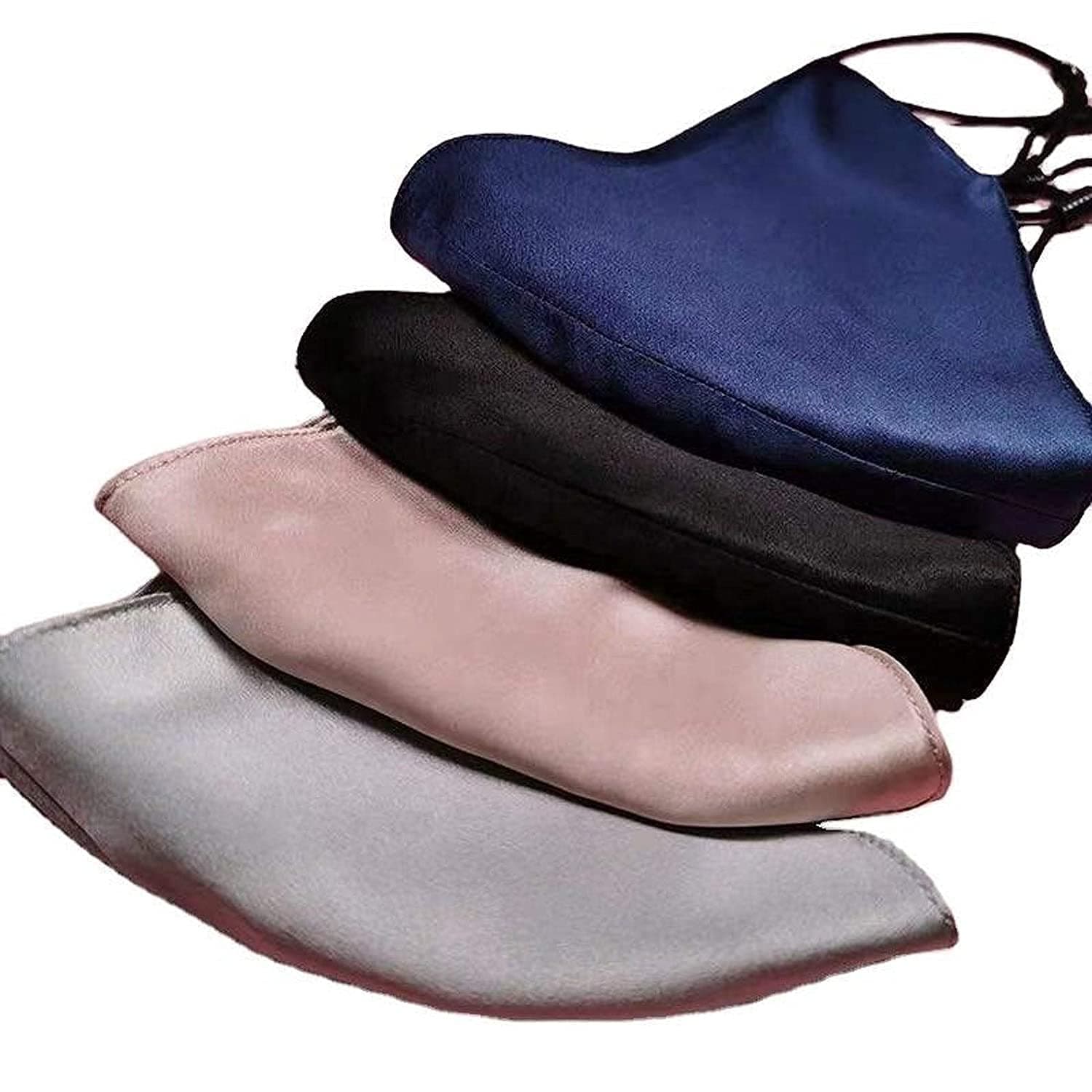 Anasvi Lightweight 3 Play Soft Elastic Pure Silk-Satin Multicolor Face Mask for Outdoor Protection Super Breathable & Reusable Pocket Washable - Unisex Pack of 4 (Skin Care)