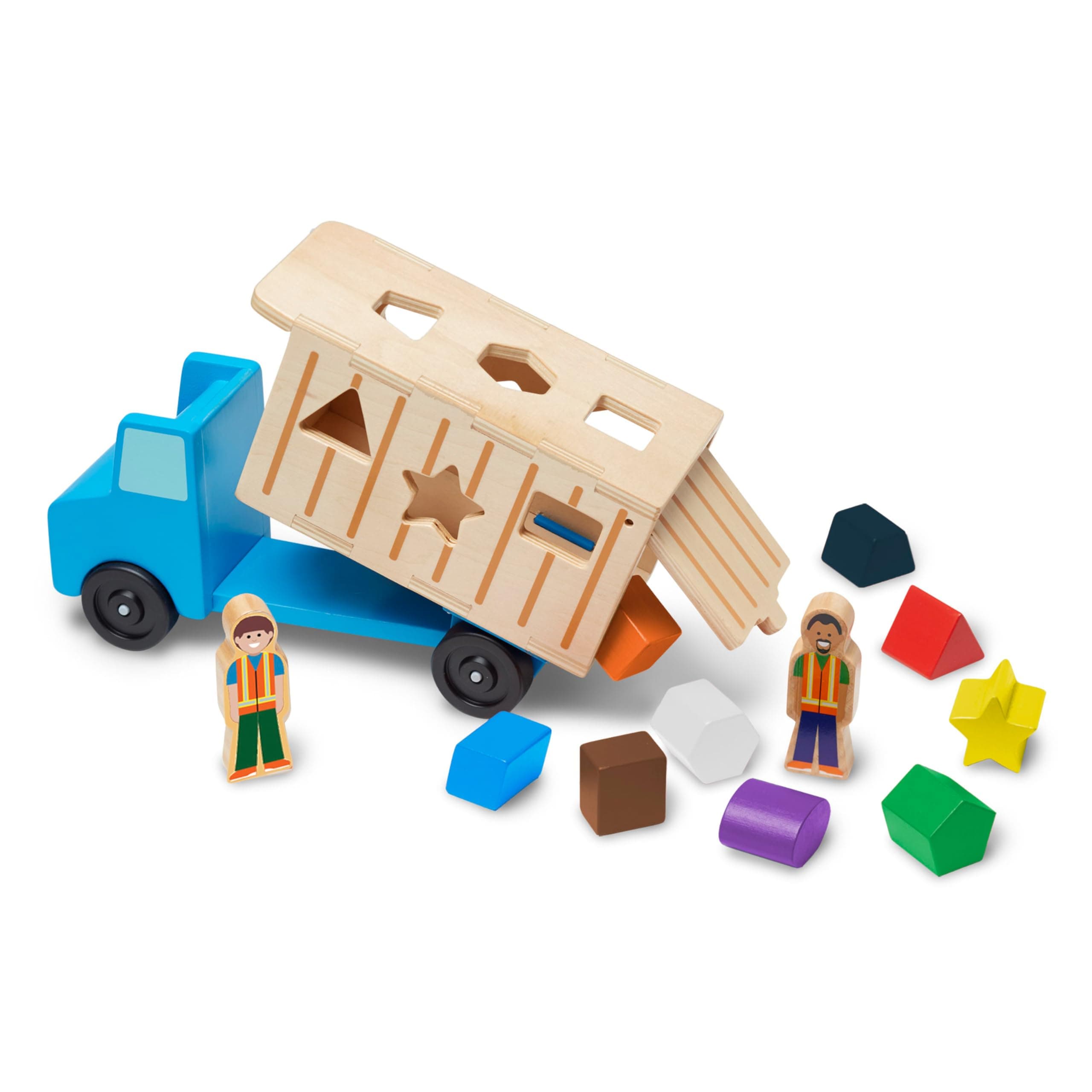 Melissa & Doug Shape-Sorting Dump Truck Wooden Toy with 9 Blocks and 2 Toy Figures - Montessori Toys and Toddler Toys for Preschool Learning Activities