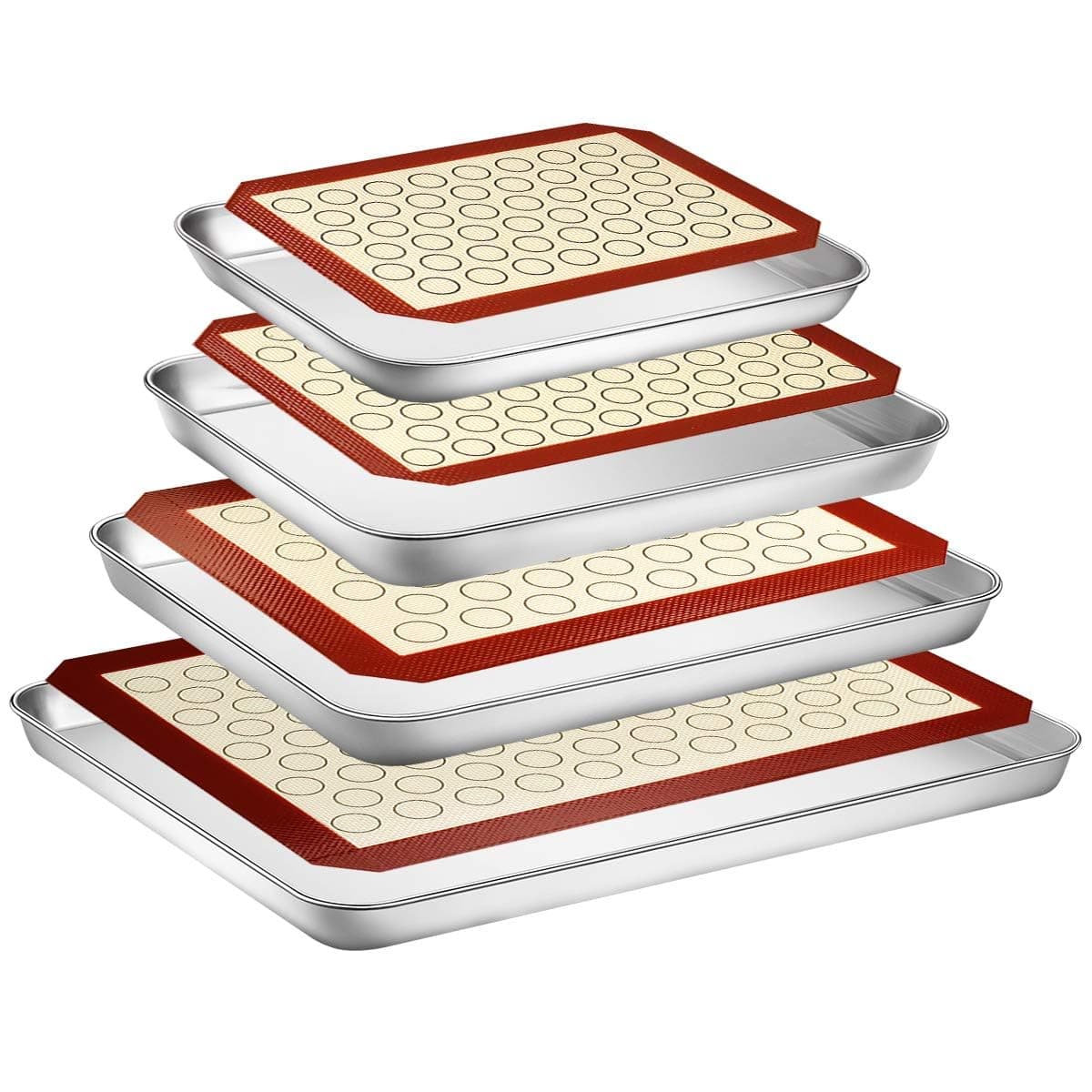 - Yododo Baking Sheet with Silicone Mat Set, Set of 8 (4 Sheets + 4 Mats), Stainless Steel Cookie Sheet Baking Pans with Reusable Silicone Baking Mat, Non Toxic & Heavy Duty & Easy Clean