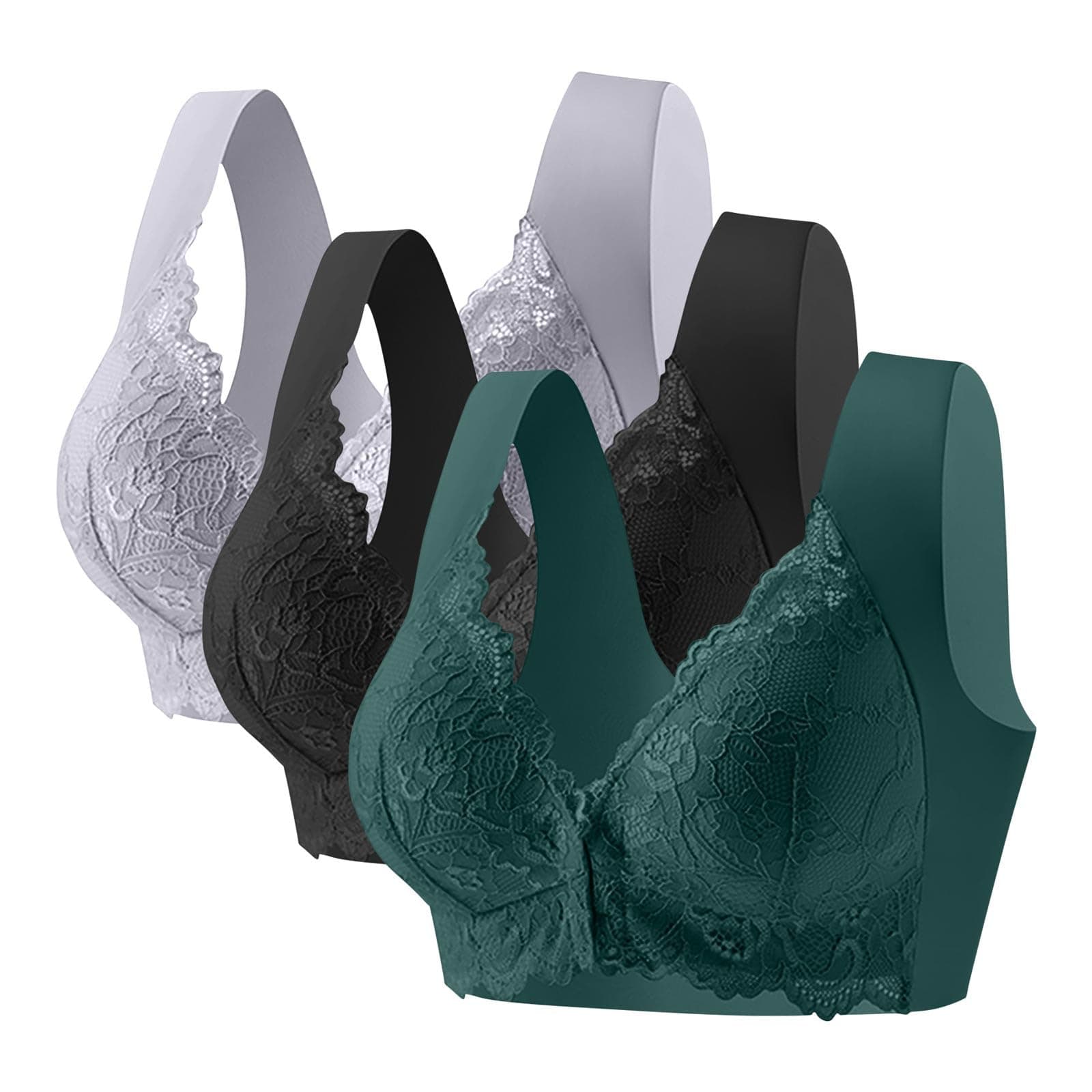 Bras for Women Multipack 3 Pack Non Wired Front Fastening Bras Push Up No Underwire Plus Size Bra Comfy Wireless Soft Tshirts Bra for Elderly Comfort Full Coverage Bralettes