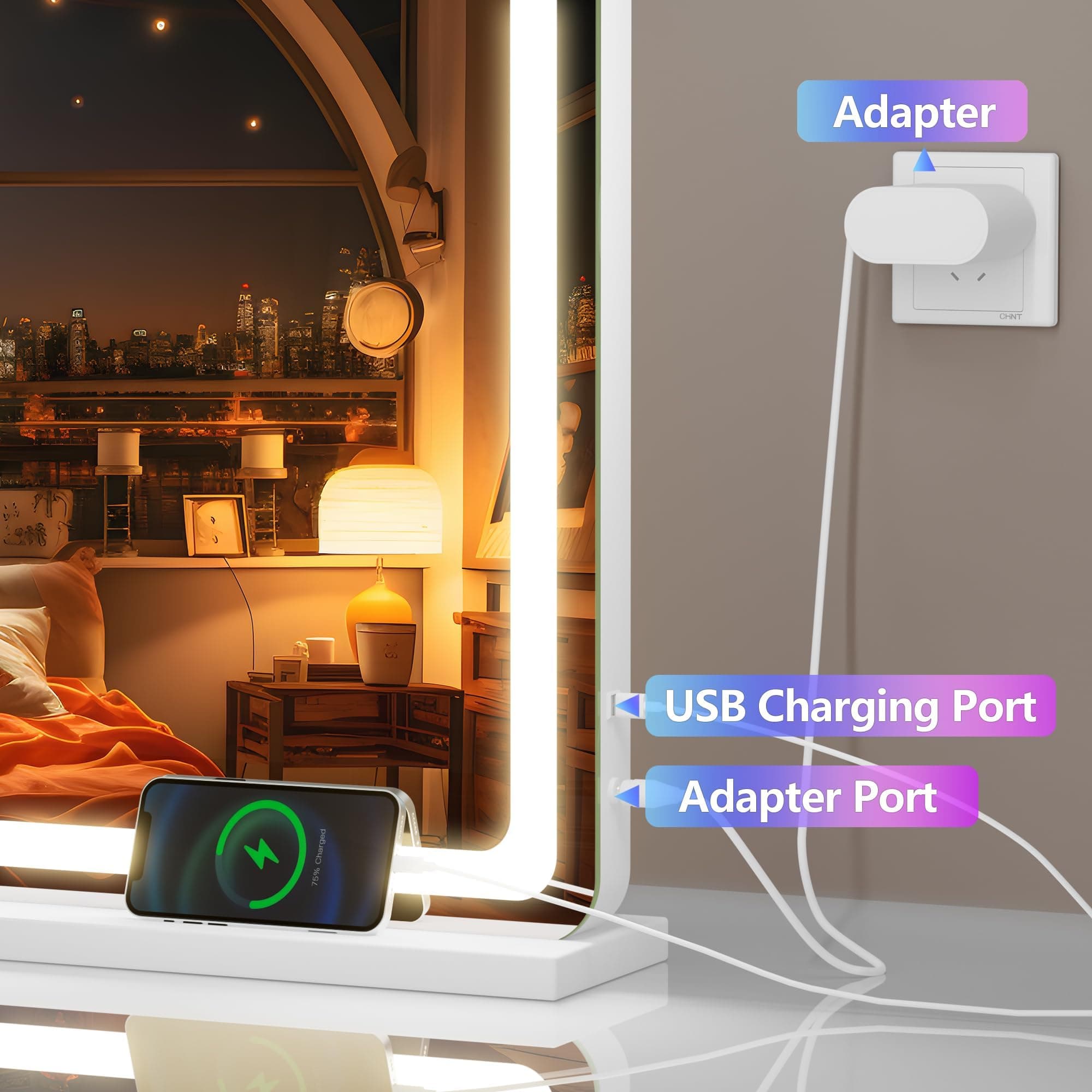 Hasipu Vanity Mirror with Lights, 100 x 75cm LED Makeup Mirror, Lighted Make up Mirrors with Dimmable 3 Modes, Touch Screen Control Vanity Mirrors Round White