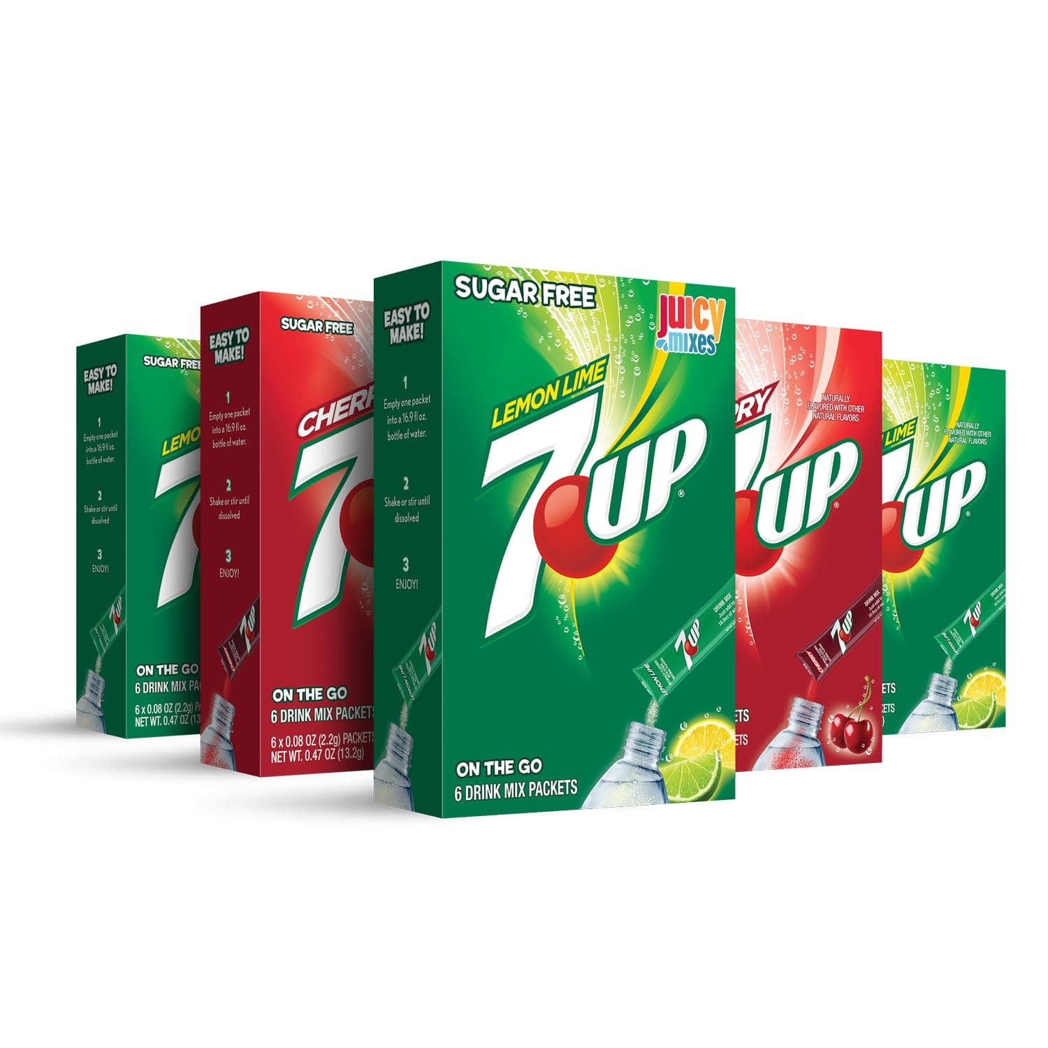 7-UP, Variety Pack – Powder Drink Mix - (5 boxes, 30 sticks) – Sugar Free & Delicious, Makes 30 flavored water beverages