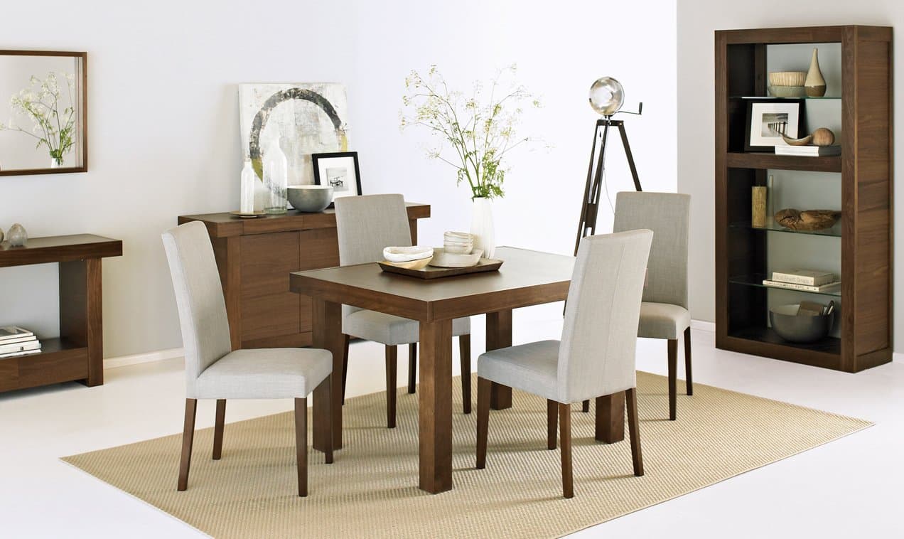 Coastlink Kita Walnut Extension Dining Table Set for 4 - Taper Back Chairs