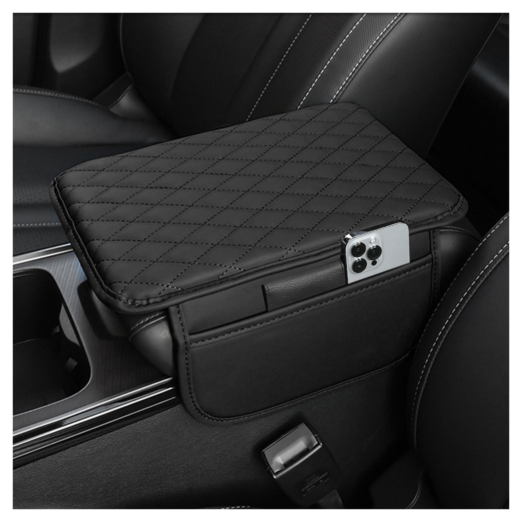 Stacool Upgraded Car Center Console Cover,Microfiber Leather Car Armrest Cover Cushion with 2 Storage Bags,Universal Car Armrest Storage Box Car Interior Accessories for Most Vehicles (Black)