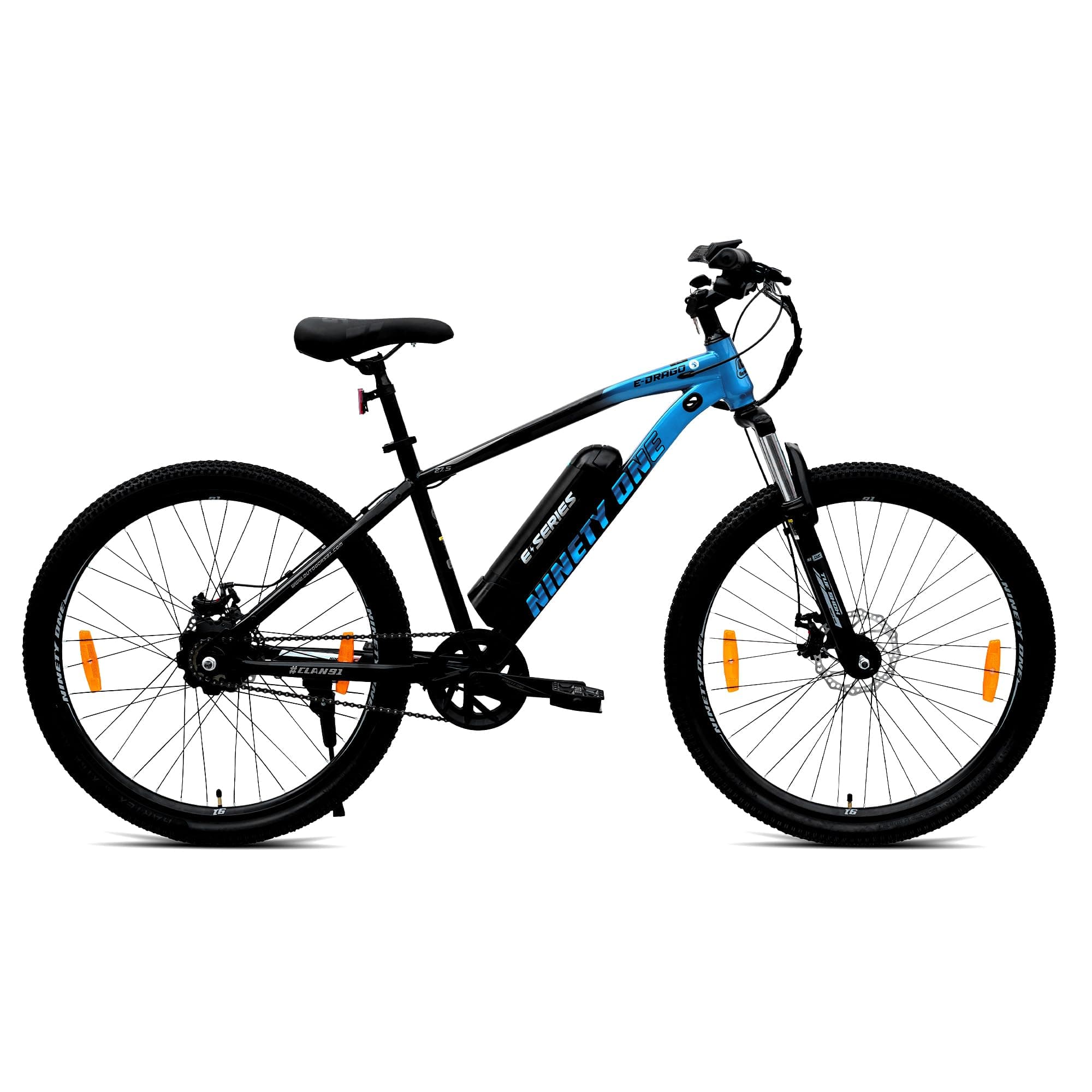 NINETY ONE E-Drago | Electric Cycle | 7.8 Ah Battery | 29 T | Front Suspension 80mm | ‎250 Watts | IP65 BLDC Motor | 85% pre-Assembled | 2 Years Battery Warranty | Black Blue