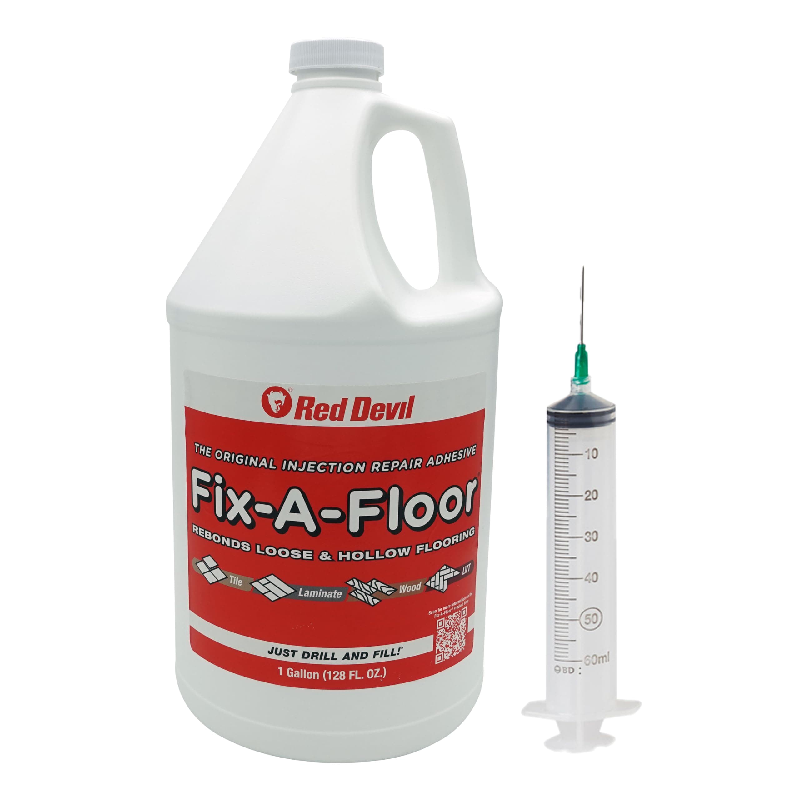 The Original Fix-A-Floor Loose Tile Repair Adhesive - Tile, Marble, Stone, Wood - Easy DIY Repair – Versatile Compatibility - 1 Gallon Jug – Comes with a Syringe Applicator