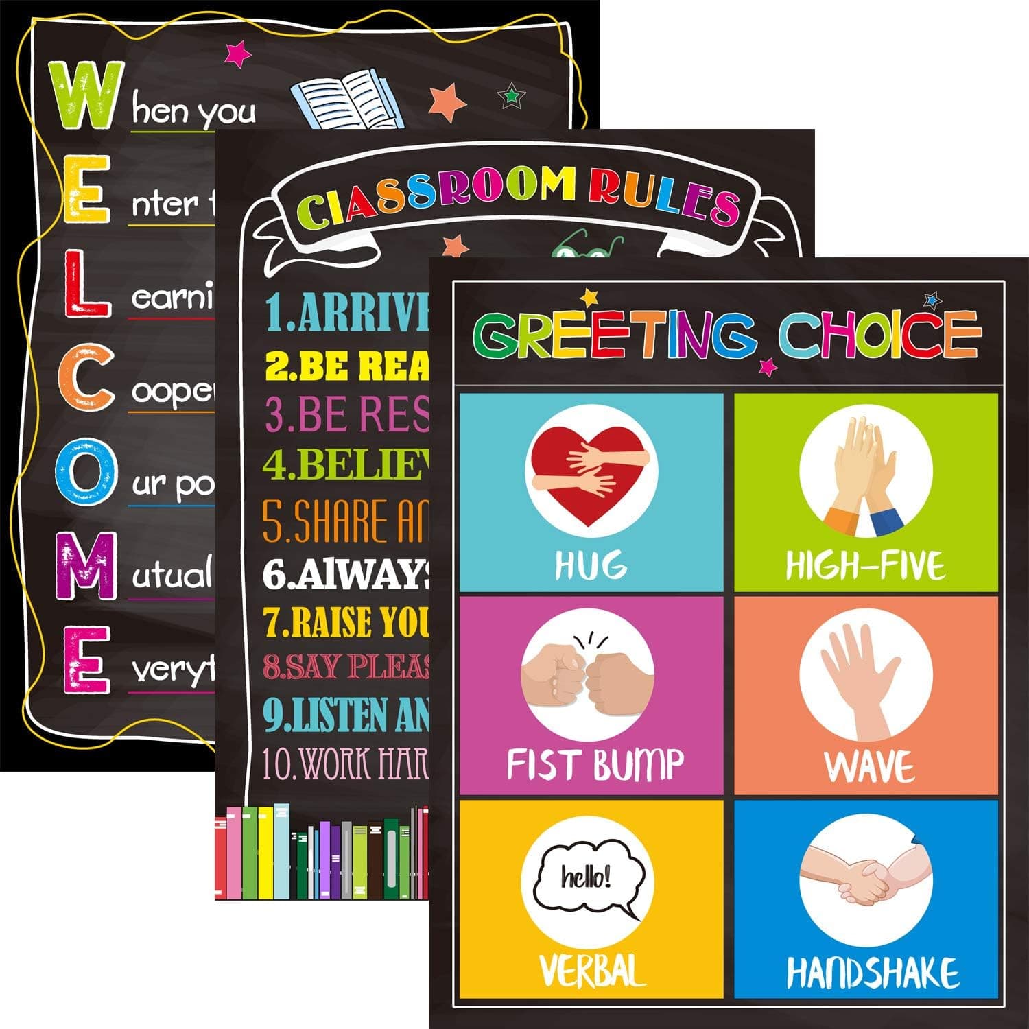 chiazllta Classroom Poster Set Decorations Welcome Back to School Classroom Rules Poster for Preschool Middle High School Classroom Decor 3 Pack