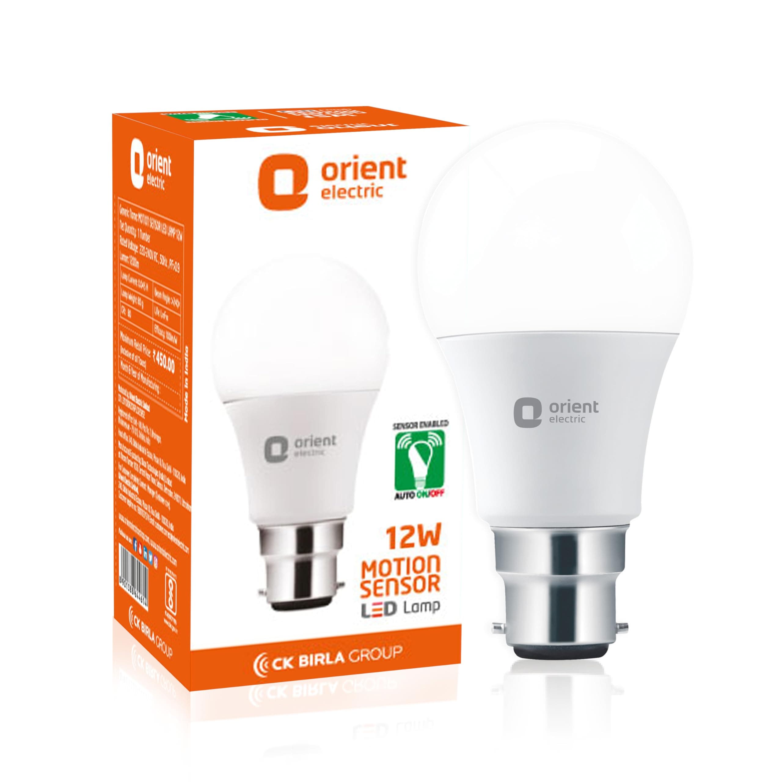 - Orient Electric 12W Motion Sensor LED Bulb for Home | Radar based LED Light with Auto ON-OFF feature | Cool White, 6500K | B22d Cap | 4 kV Surge Protection | 1 Year Replacement Warranty | Pack of 1